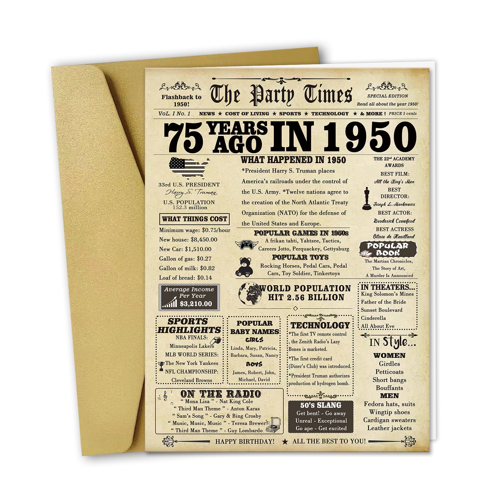 Vintage 75th Birthday Card for Women & Men - Jumbo 1949 Themed Greeting Card for Grandma, Grandpa, Mom or Dad - Perfect 75 Year Old Birthday Gift Idea with Retro Design - Great for Milestone Celebrations & Nostalgic Decorations