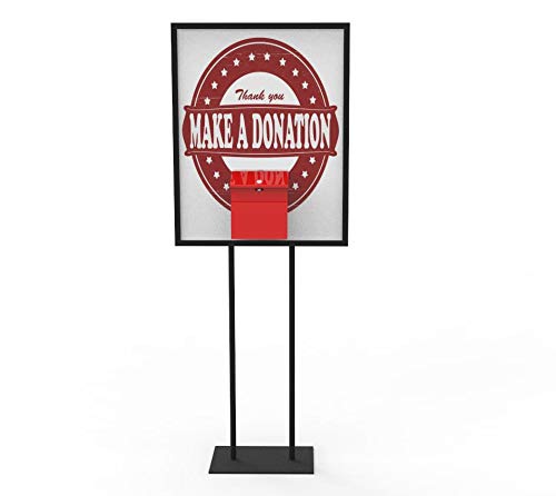FixtureDisplays® Donation Poster Stand with Secure Metal Lock Box - Ballot Collection Display for Fundraising Events, Voting Stations & Charity Drives (Black+Red, Poster Not Included)
