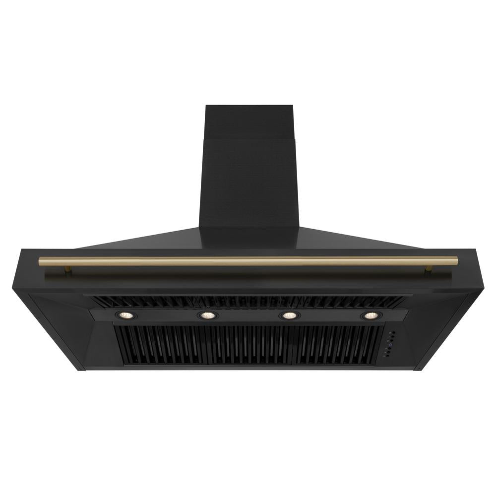 ZLINE Autograph Edition 48-inch Black Stainless Steel Dual Fuel Range & Range Hood with Champagne Bronze Accents - 2AKP RABRH48 CB | Professional Kitchen Package for Home Chefs & Cooking Enthusiasts | Perfect for Modern Kitchens & Gourmet Cooking