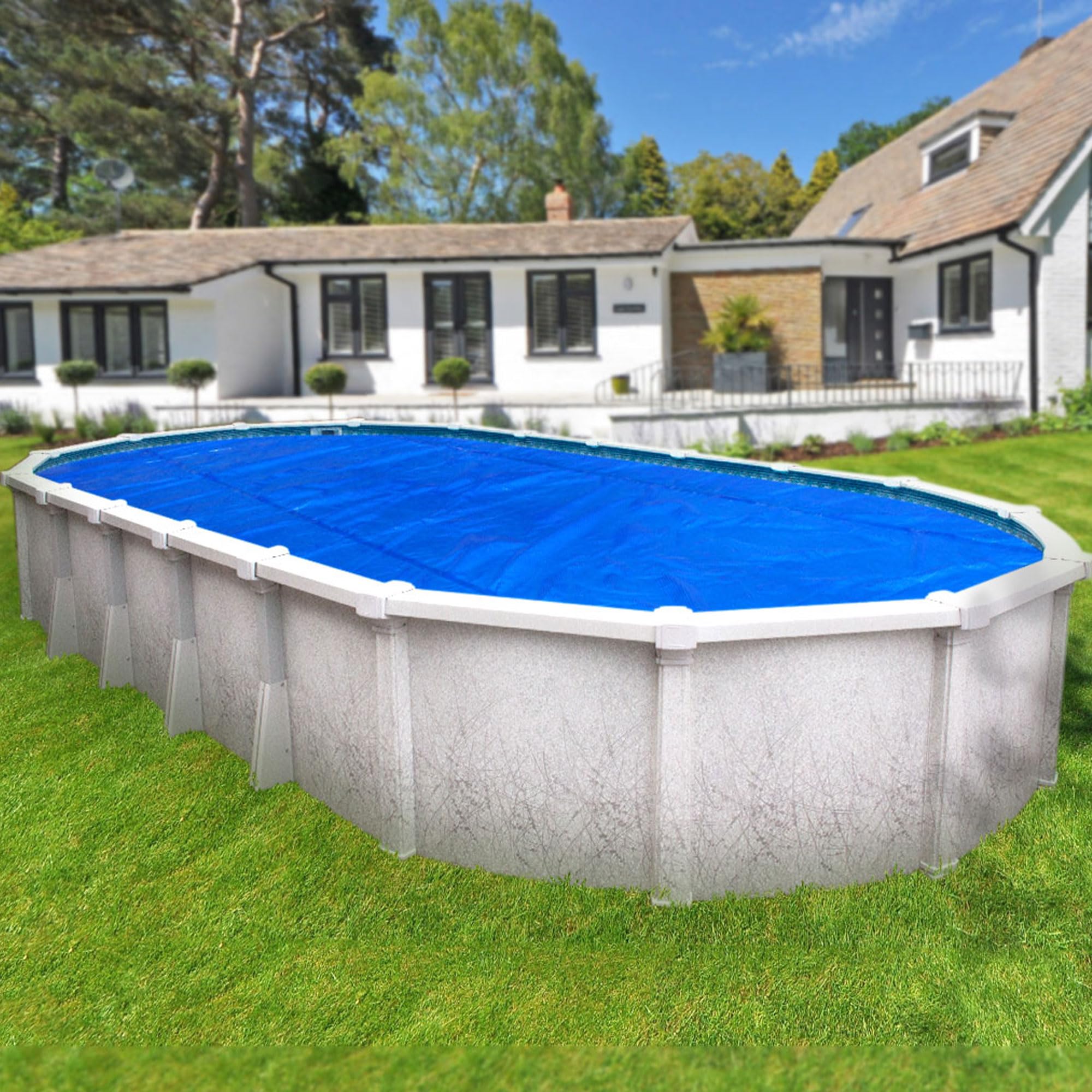 Pool Mate 1833S-8SBD BOXPM Deluxe Solar Blanket for Above Ground Pools - 18' x 33' Oval Pool Cover, Blue/Silver Thermal Blanket, 5-Year Warranty - Keep Your Pool Warm & Reduce Evaporation for Summer Swimming