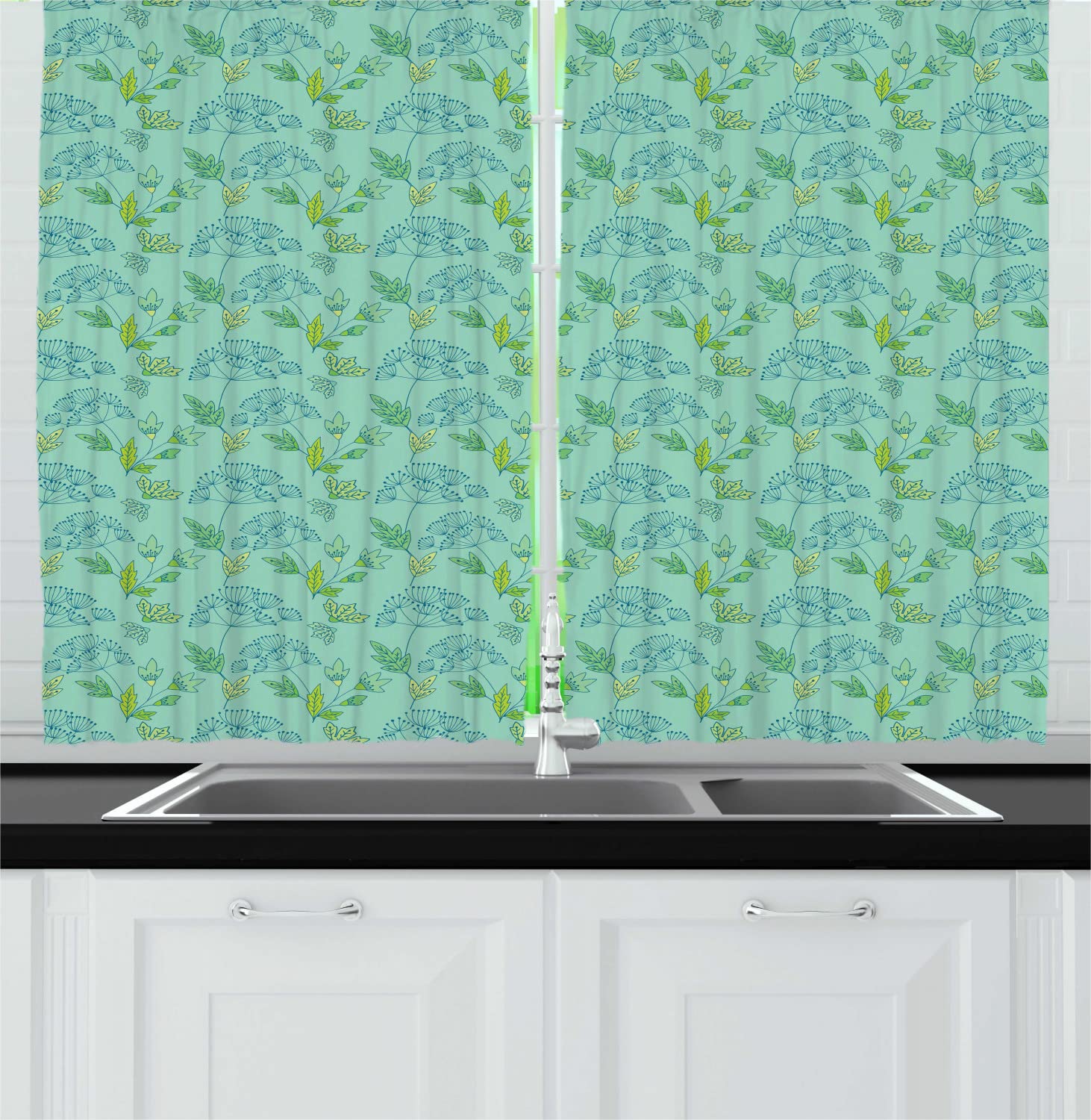Ambesonne Floral Kitchen Curtains - 55