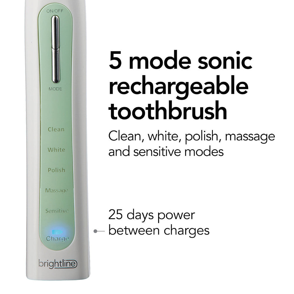 Brightline Sonic Electric Toothbrush 86710 - Ultra Soft Bristles, 3 Cleaning Modes for Deep Cleaning, Whitening & Gum Care - Perfect for Travel & Daily Oral Hygiene Routine