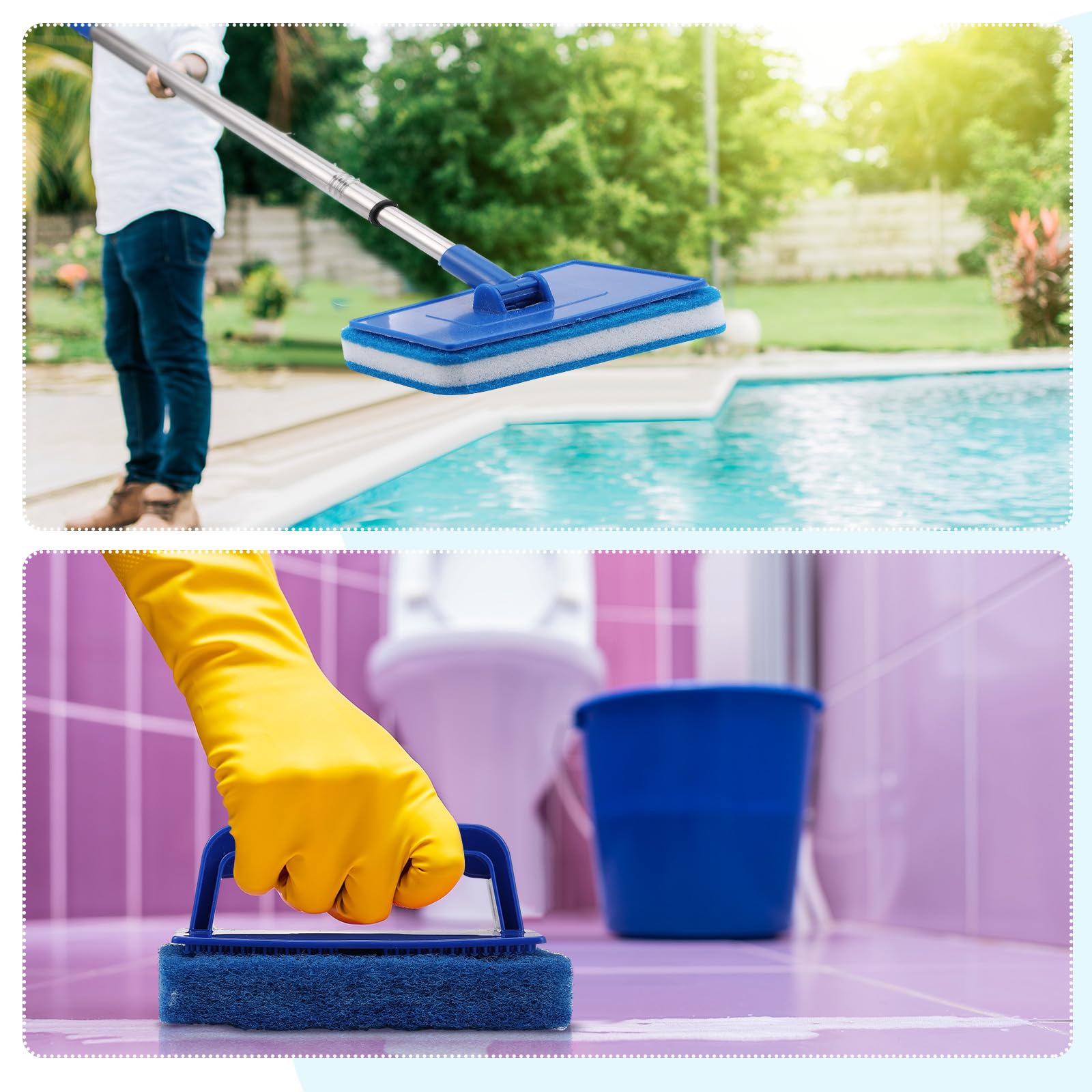 6-Pack Small Handheld Pool Scrub Brushes - Surface Cleaning Scouring Sponge Pads for Swimming Pools, Tile Grout, Walls, Spas, Kitchen & Bathroom Tubs - Perfect for Pool Maintenance & Household Deep Cleaning