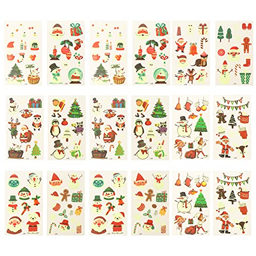 EXCLUZO 20 Sheets Christmas Body Stickers - Glow in The Dark Temporary Tattoos for Kids & Adults | Waterproof Holiday Party Supplies | Perfect for Christmas Celebrations, Festive Gatherings & Nighttime Events
