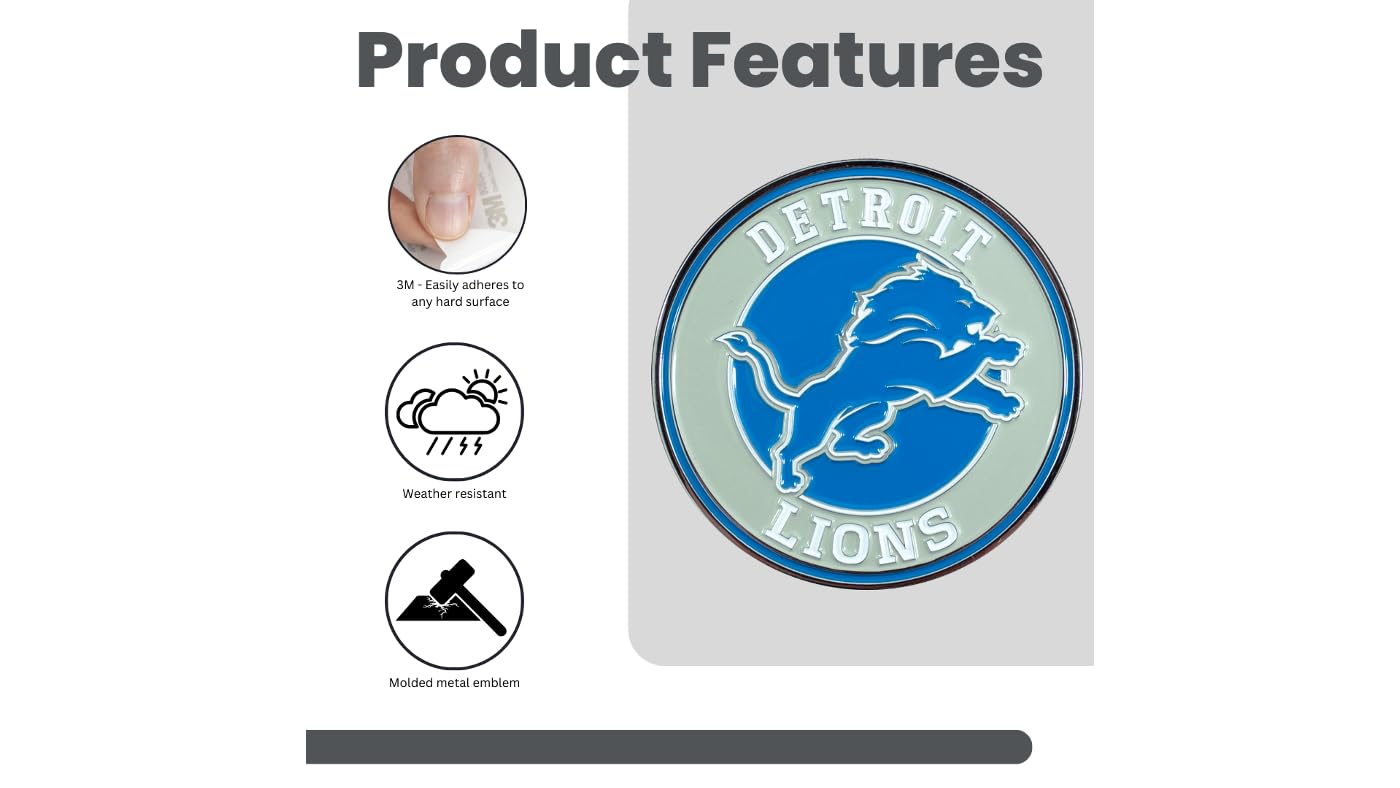 FANMATS Detroit Lions NFL 3D Metal Team Emblem Decal - Weatherproof Indoor/Outdoor Sticker for Cars, Coolers, Lockers & Toolboxes - Easy Peel & Stick Application - Perfect Football Fan Gift for Game Day, Tailgating & Home Decor