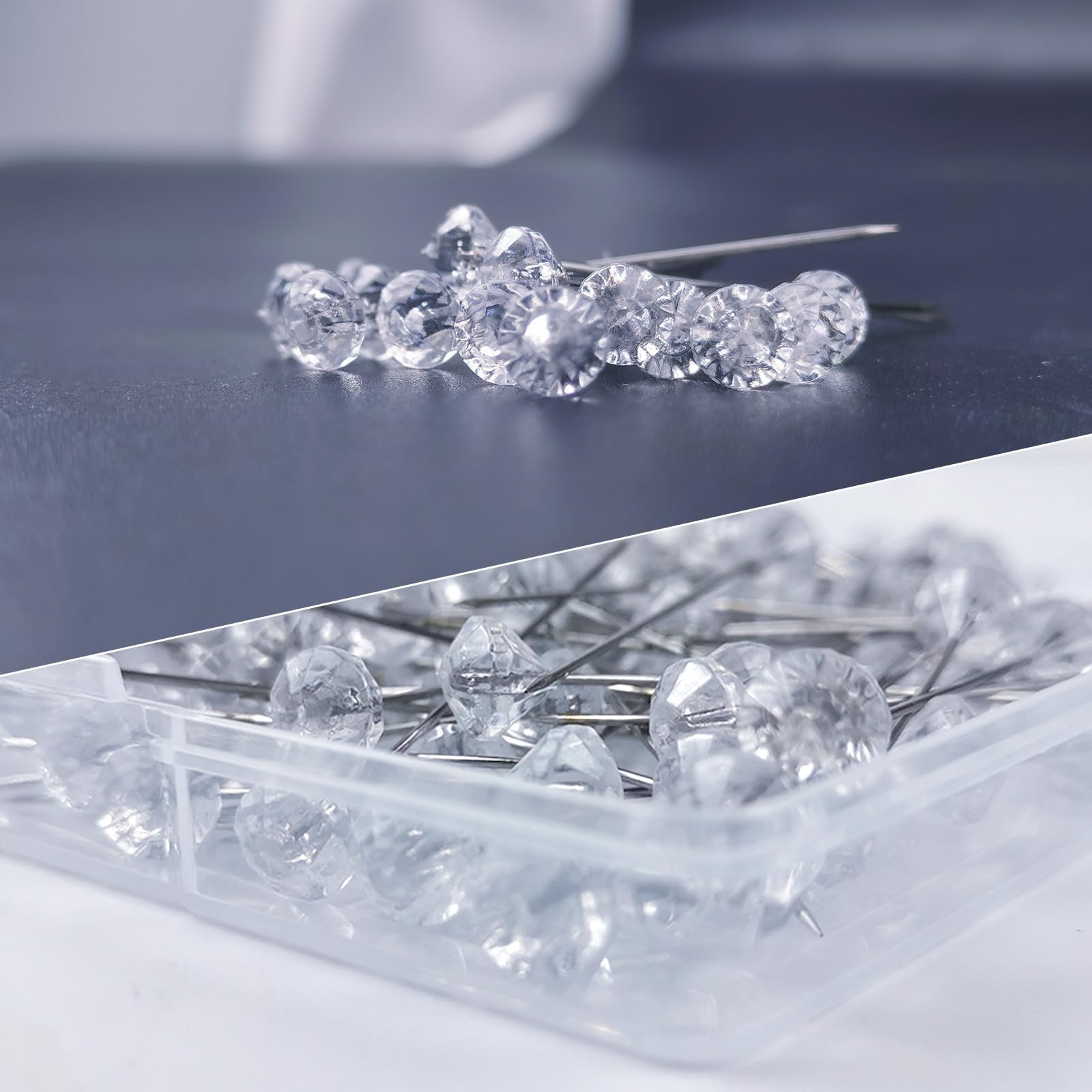 220PCS 2 Inch Clear Crystal Diamond Rhinestone Straight Pins for Wedding Bouquet, Bridal Hair, Corsage, Boutonniere, DIY Jewelry & Craft Decoration - Floral Flower Design for Special Occasions and Party Accessories