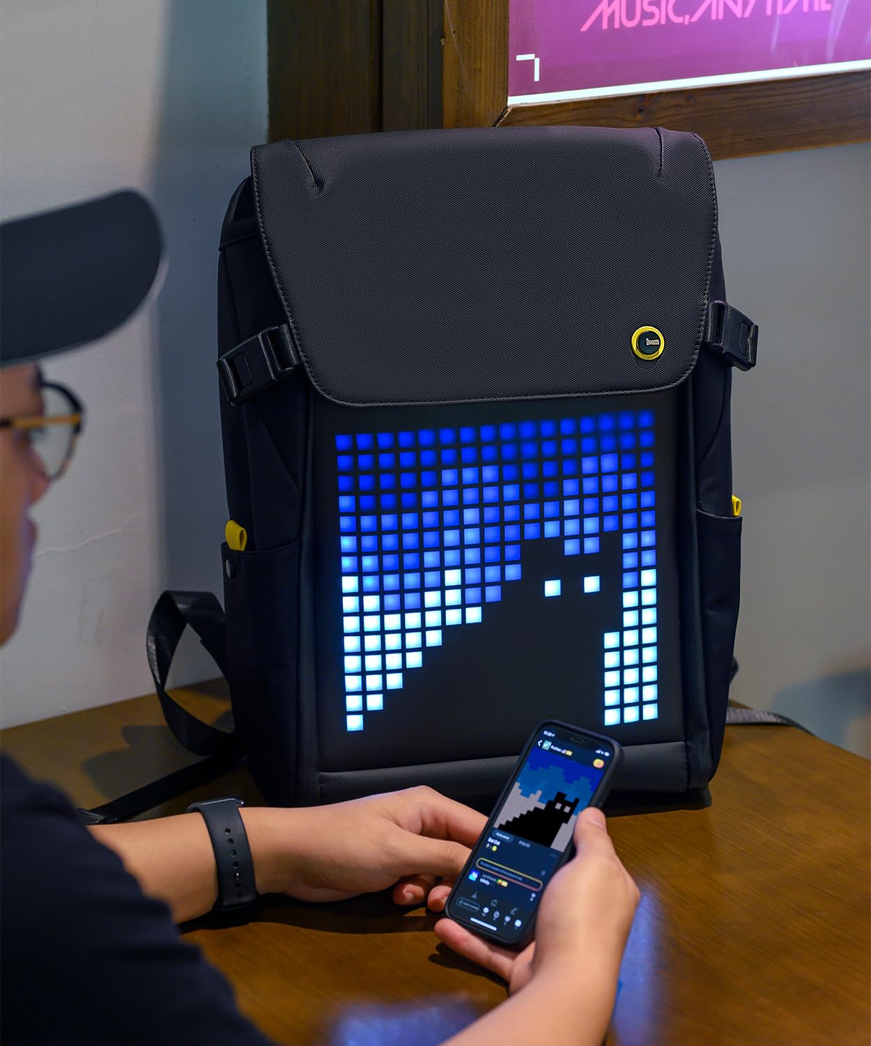 Divoom Pixoo M LED Backpack - Customizable LED Display Bluetooth Backpack for Adults, Anime Rave, Motorcycle Riding, Concerts & Night Out - Smart Stylish Functional Daypack with App Control