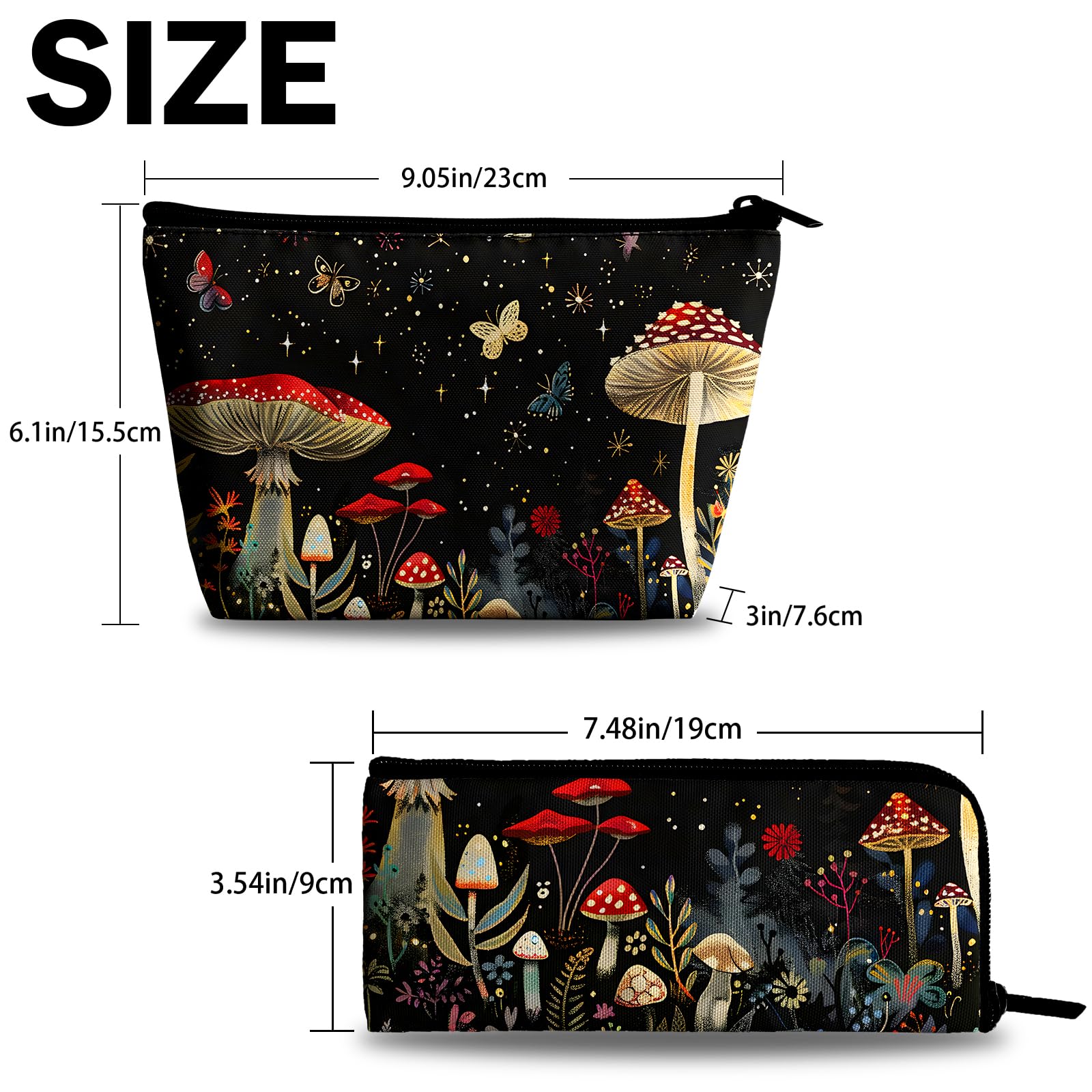 Large Capacity Mushroom Print Makeup Bag & Pencil Case Set for Women - Travel Cosmetic Organizer with Brush Storage | Perfect for Travel, Daily Use & Toiletry Organization