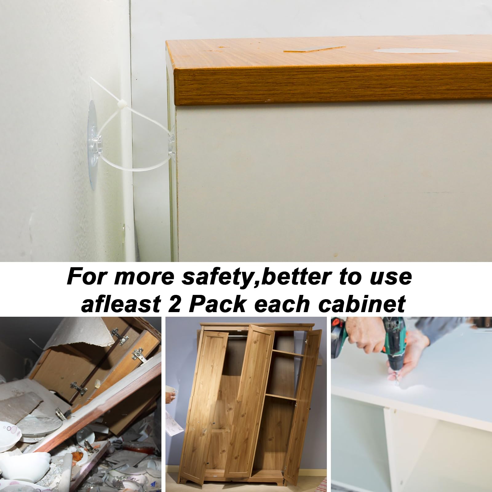 30pcs No Drill Furniture Anchors & Anti-Tip Straps - Heavy Duty Adhesive Wall Anchors for Baby Proofing, Child Safety, and Furniture Security (Perfect for Dressers, Bookshelves, TV Stands & Nursery Furniture)