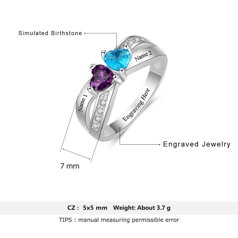 Personalized Simulated Birthstone Rings for Women - Custom Name Engraved Mothers Rings & Promise Rings - Perfect Gift for Mom, Anniversary, Wedding, or Valentine's Day