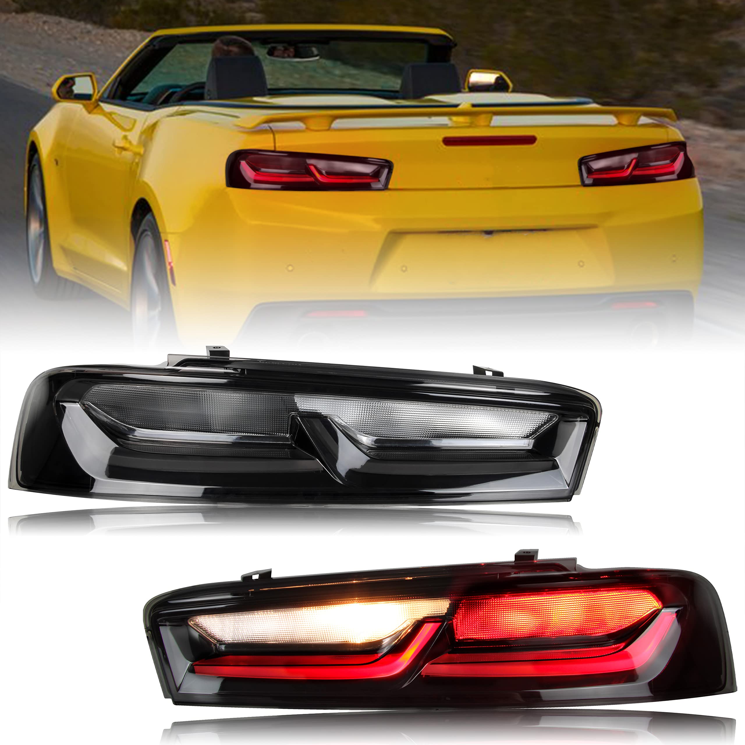 KEWISAUTO LED Smoked Black Tail Lights Assembly for Chevrolet Camaro 2016-2018 - Rear Brake & Turn Signal Lights (2PCS, Left & Right Side) | Perfect Upgrade for Night Driving & Car Customization