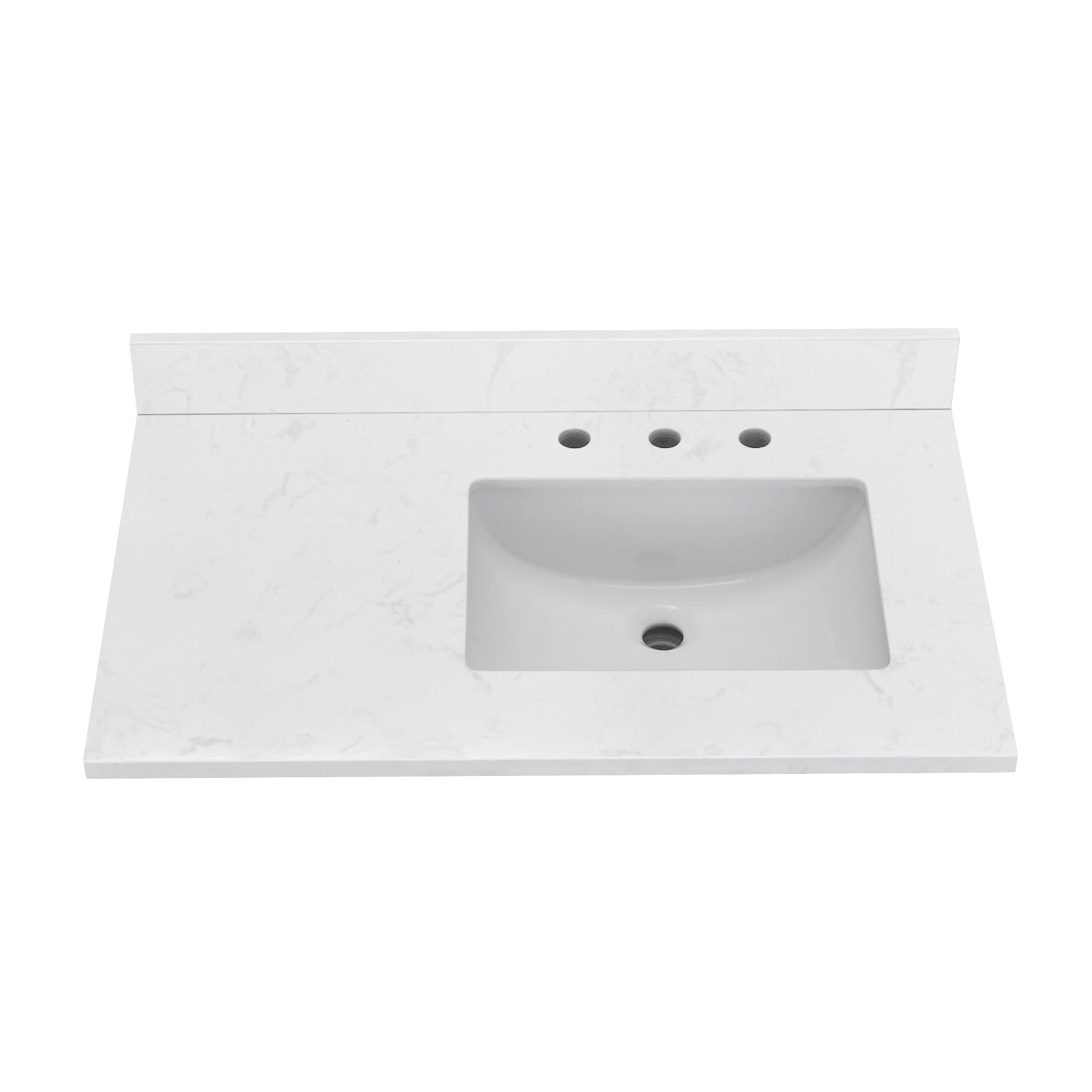 36 Inch Vanity Sink Top - Engineered Stone Composite Bathroom Vanity Top with Rectangular Right Offset Sink in Ariston White | Includes 8