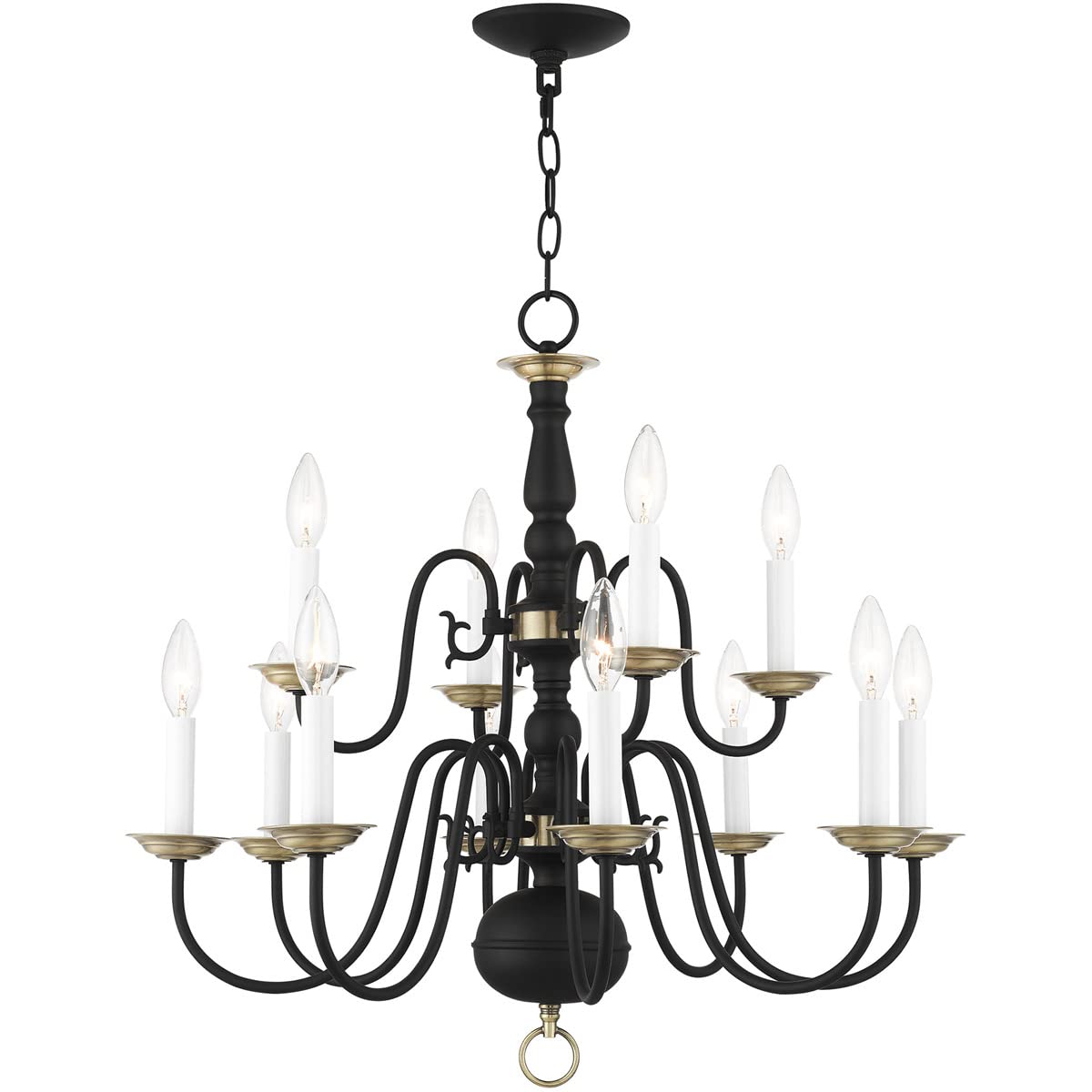 Livex Lighting 5012-04 12-Light Black Chandelier - Modern Crystal Ceiling Light Fixture for Dining Room, Bedroom & Living Room Decor