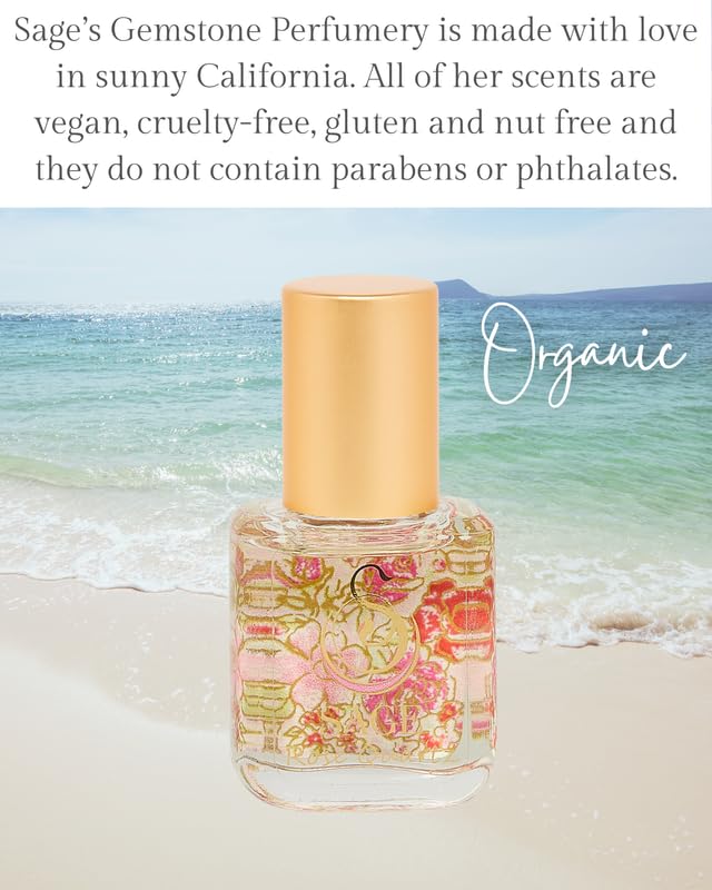 Organic Rose Quartz Perfume Oil Roll-On - 1/4 oz | Vegan, Cruelty-Free Floral Scent with Rose Damask, Honeysuckle & Jasmine | Natural Aromatherapy for Stress Relief & Self-Care Rituals