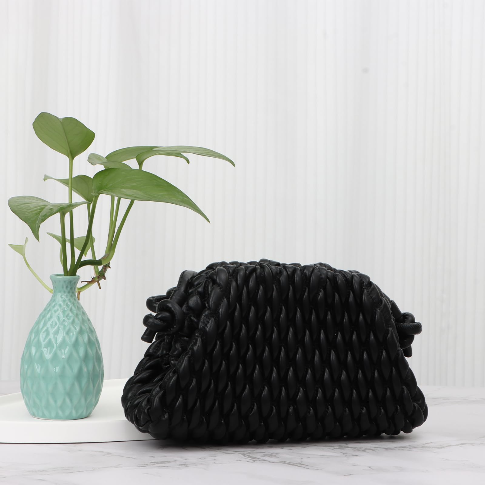 Fecialy Women's Dumpling Bag - Cloud Clutch Purse, Ruched Leather Hobo Handbag, Elegant Evening Crossbody Purse for Parties, Weddings & Date Nights