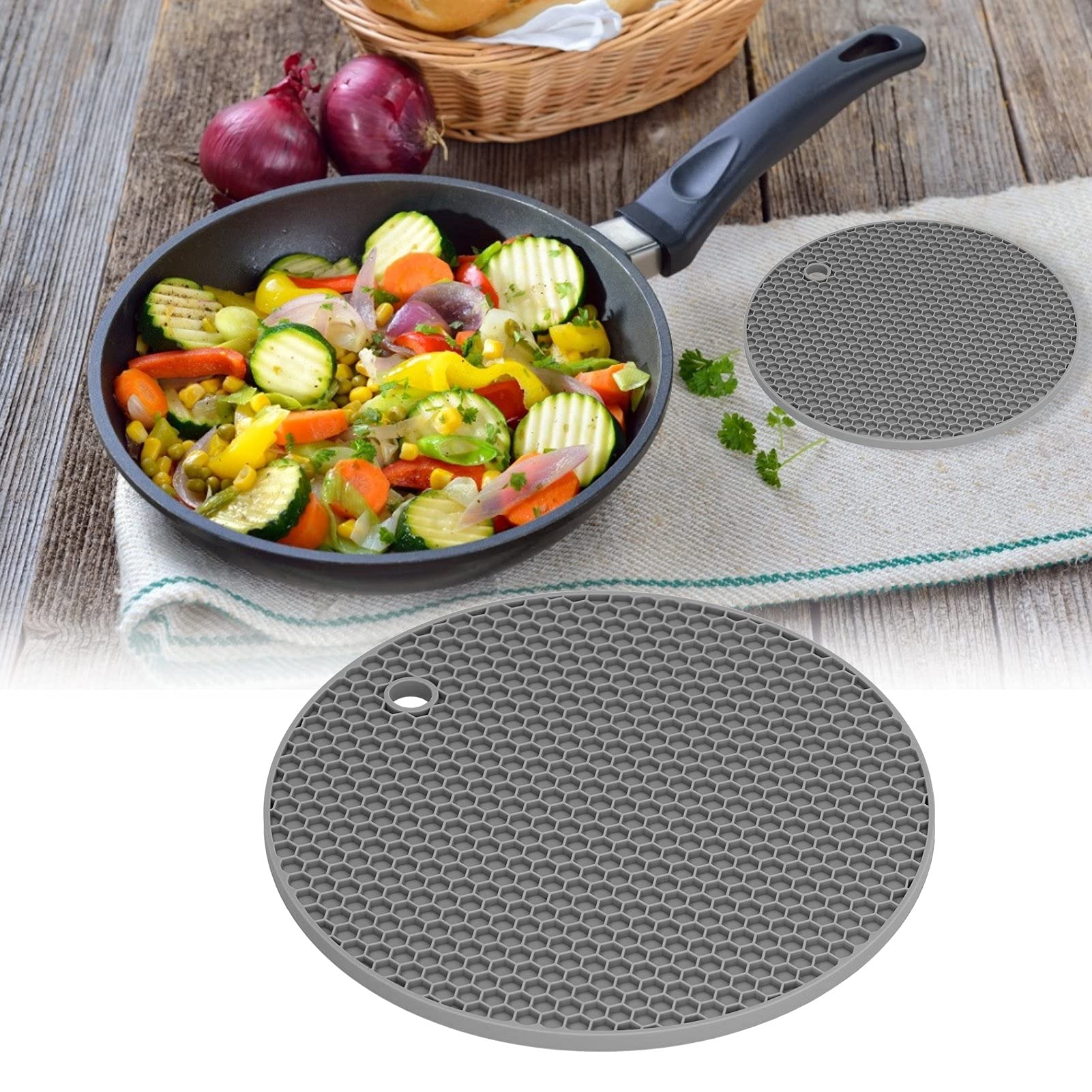 Heat Resistant Silicone Placemat - Durable Non-Slip Table Mat for Kitchen, Restaurant & Hotel Use - Dark Gray Round - Perfect for Hot Dishes, Dining & Food Service