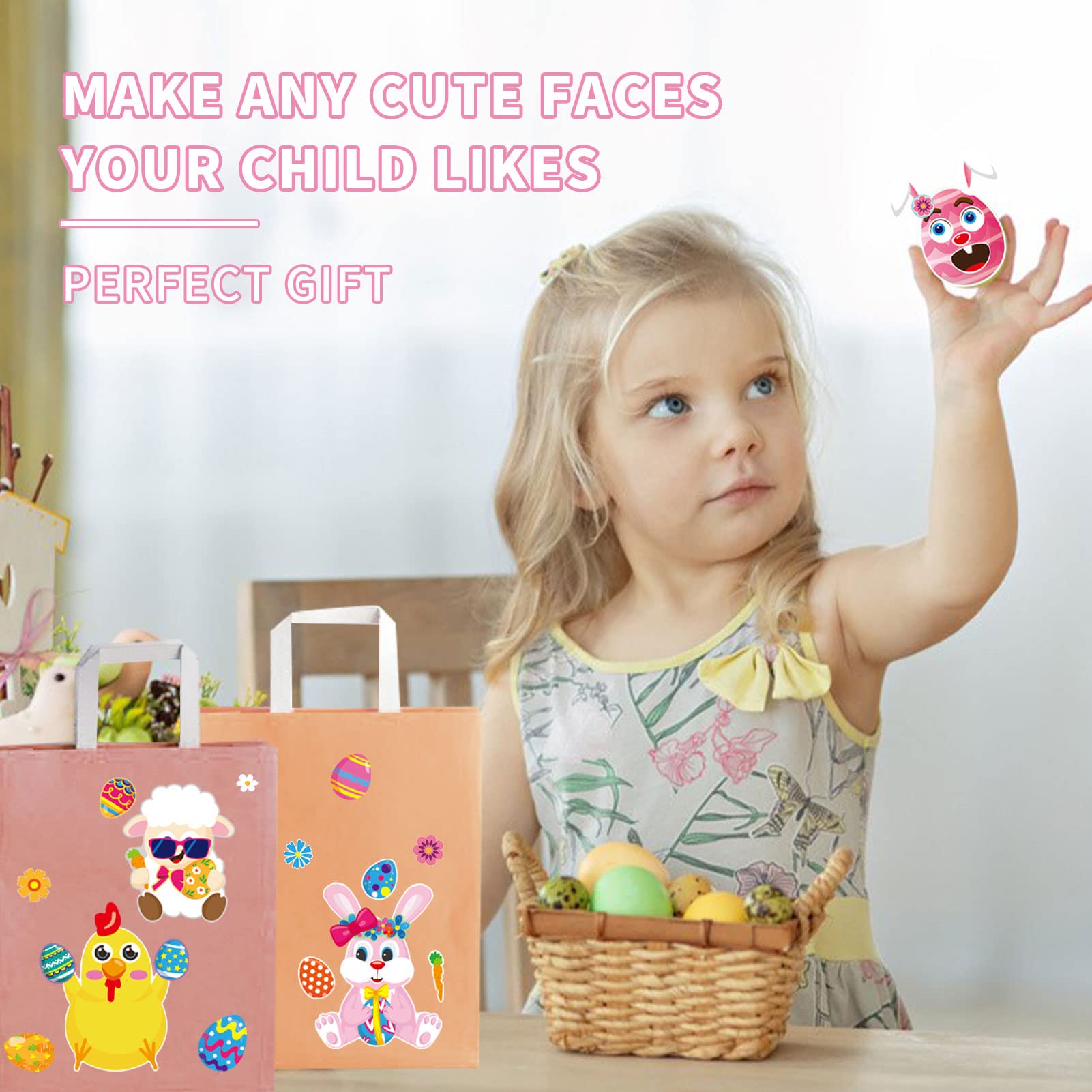 GonLei 24pcs Easter Stickers for Kids - DIY Make-a-Face Farm Animal Stickers (Rabbit, Chicks, Sheep) - Fun Easter Egg Decorations for Classroom Activities, Party Favors & Family Crafts - Perfect for Easter Celebrations, School Projects & Holiday DIY Decor