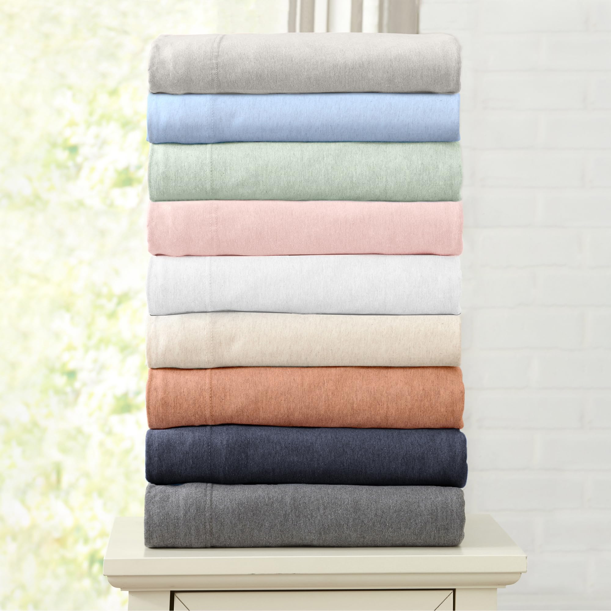 Premium Cotton Jersey Knit California King Sheet Set - Ultra Soft & Stretchy Heathered Melange Green Bed Sheets - Cozy T-Shirt Material with Pillowcases - Perfect for Master Bedroom, Guest Room & Dorm Comfort