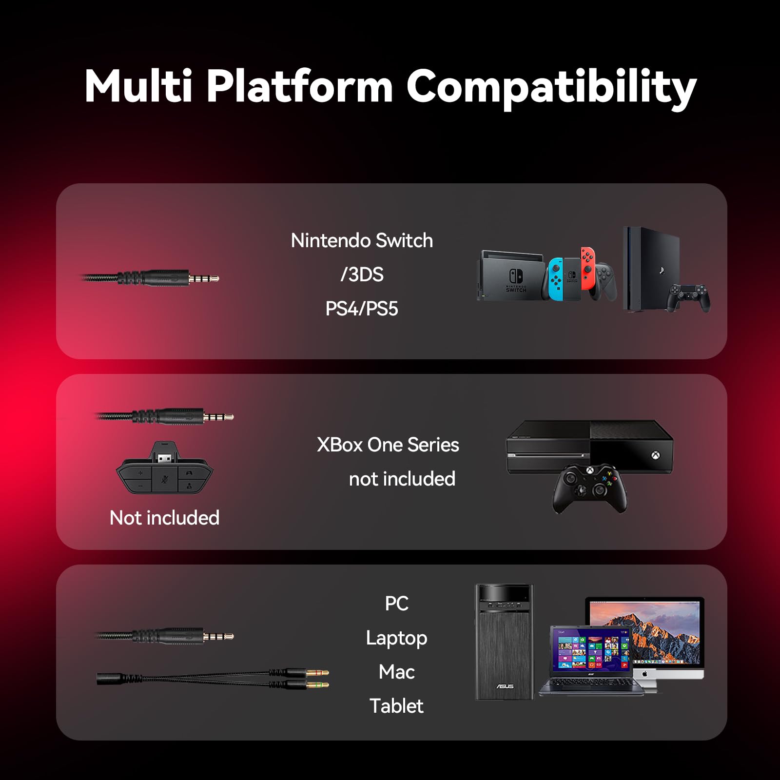 A88 Gaming Headset with Microphone - Stereo Wired Noise Cancelling Over-Ear Headphones for PC, PS5, Xbox Series X/S, PS4, Laptop, Mac, Nintendo Switch - Perfect for Gaming, Streaming & Online Classes (Red)
