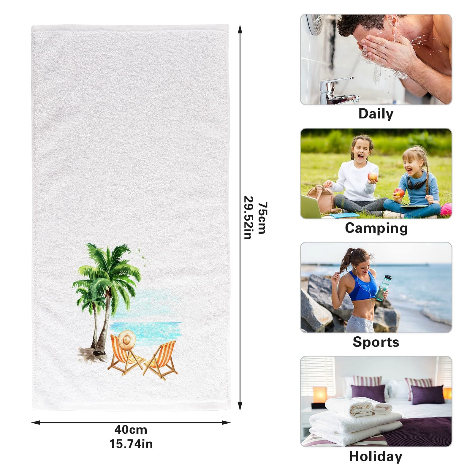 ALAZA Beach Palm Trees Bath Towels Set of 2 - 100% Cotton Soft Absorbent Hand & Face Towels 15.5x29.5 Inch for Bathroom, Kitchen & Spa - Decorative Coastal Themed Towel Set HW126