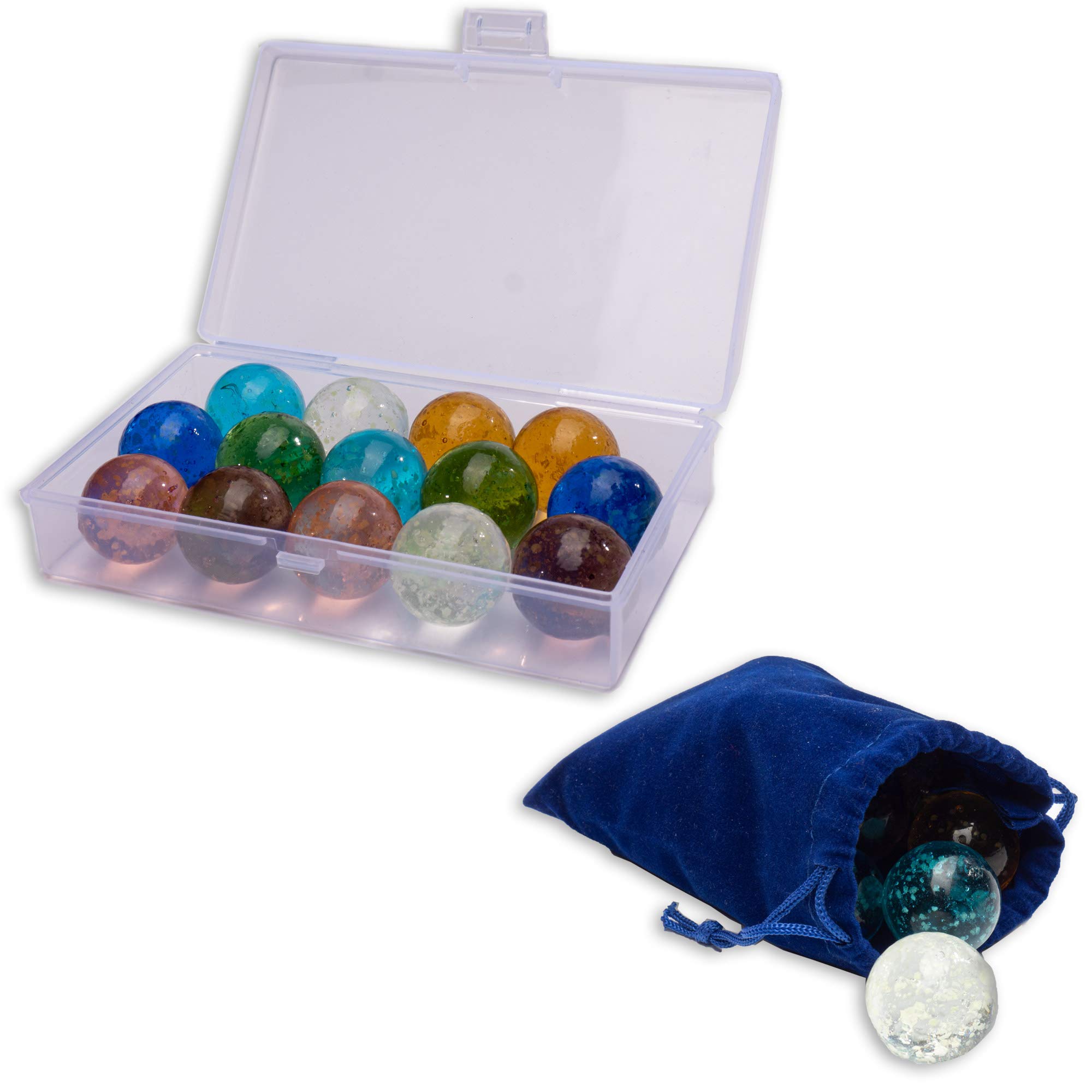Glow in The Dark Glass Marbles for Kids - 1 Inch Marbles for Chinese Checkers, Shooters Games & Marble Runs - Bulk Assorted Sizes (14 Pcs) - Perfect for Nighttime Play, DIY Crafts & Educational STEM Activities
