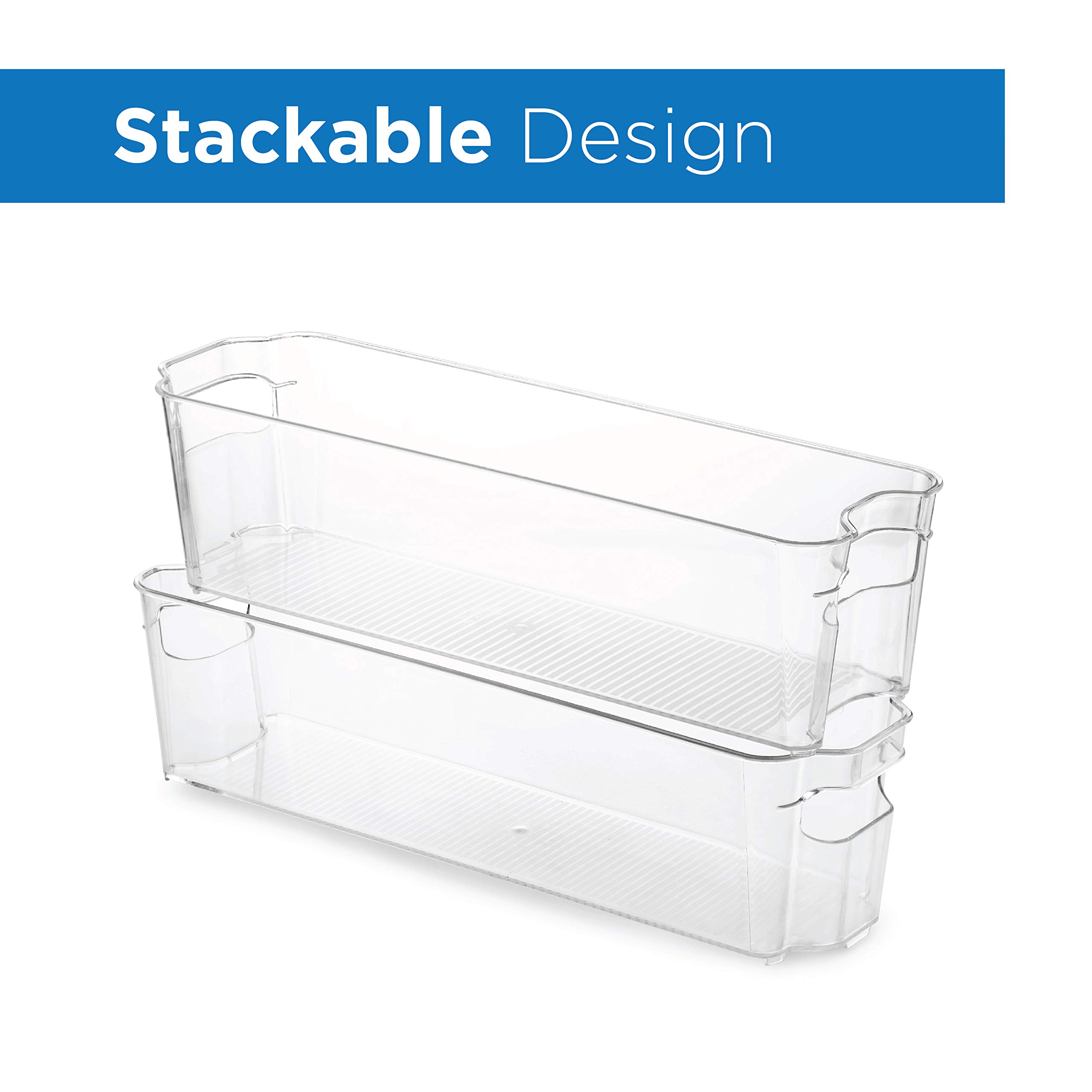 8-Pack Clear Plastic Refrigerator & Pantry Organizer Bins - Stackable Food Storage Containers for Kitchen, Fridge, Freezer, Cabinets | Perfect for Countertop Organization, Bedroom & Bathroom Storage - Durable Household Baskets