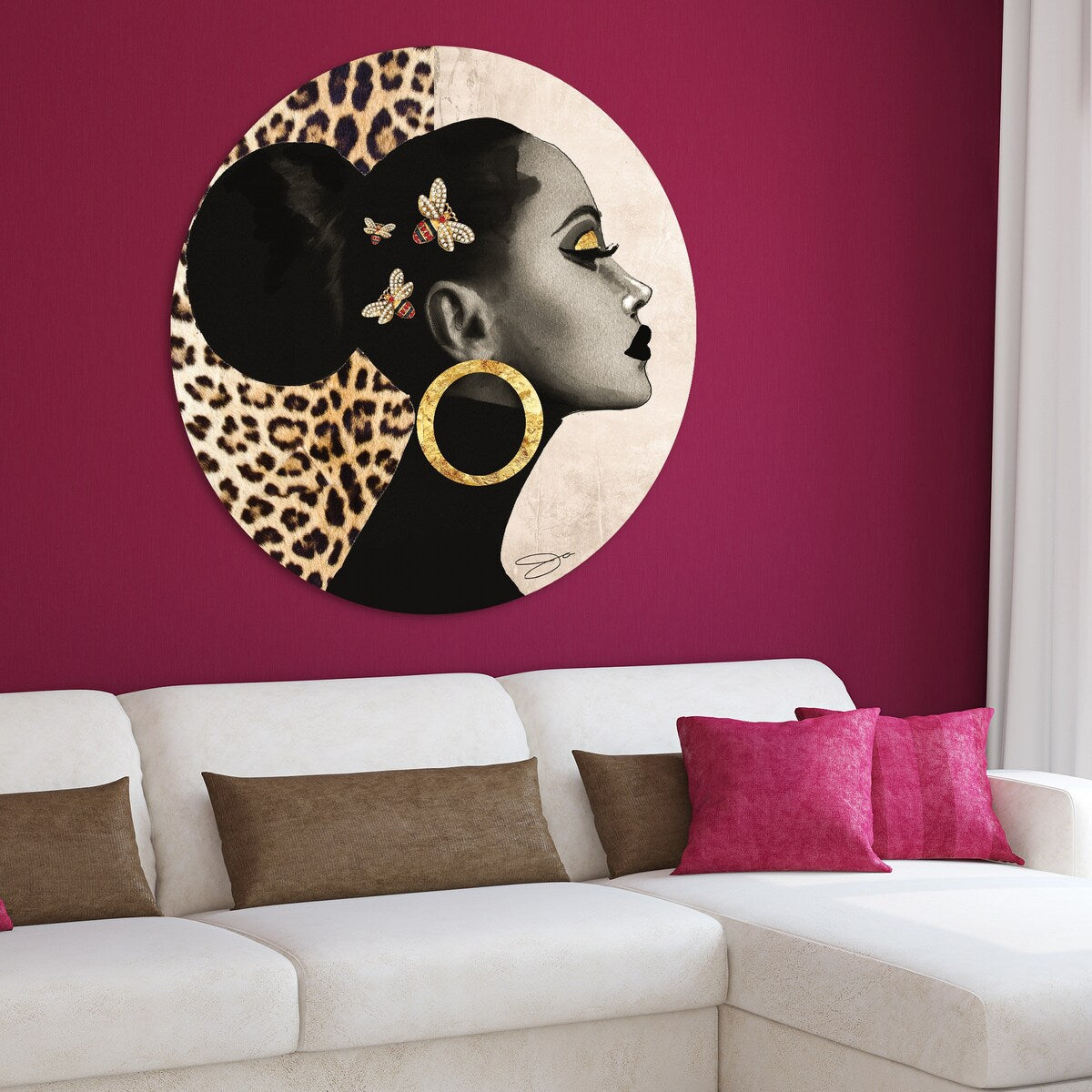 Frameless Free Floating Tempered Glass Round Wall Art - 40 x 40 Inches Modern Home Decor for Living Room, Bedroom & Office - Beautiful Abstract Graphic Design for Women's Space