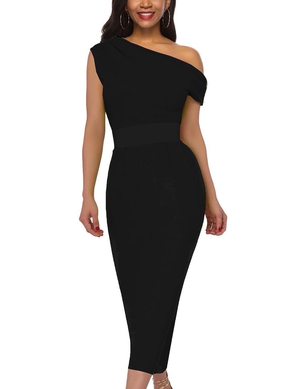 Elegant Women's Off Shoulder Pencil Dress - Banded Waist & Ruched Detail for Business Work, Wedding Guest, Cocktail Party & Night Out | Perfect for Office, Date Night & Special Occasions