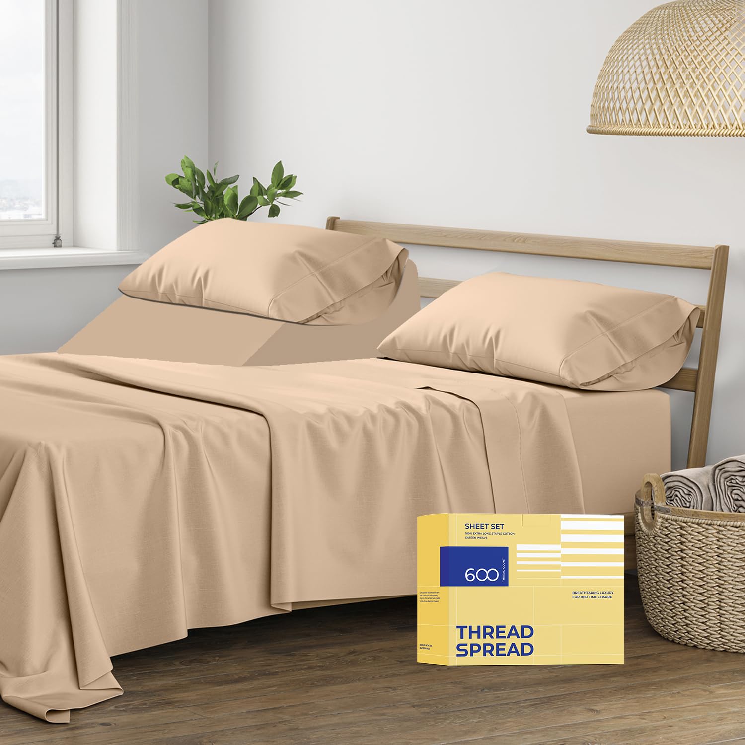Premium 600 Thread Count 100% Egyptian Cotton Split King Sheet Set - 5 PC Cooling Bed Sheets for Adjustable Beds with 16
