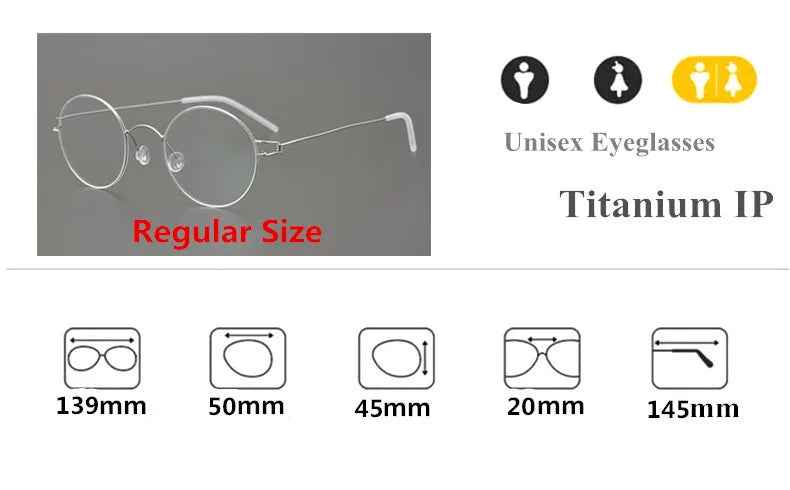 Unisex Full Rim Round Screwless Titanium Eyeglasses Frame 504520 - Lightweight Durable Glasses for Work, Reading & Everyday Wear