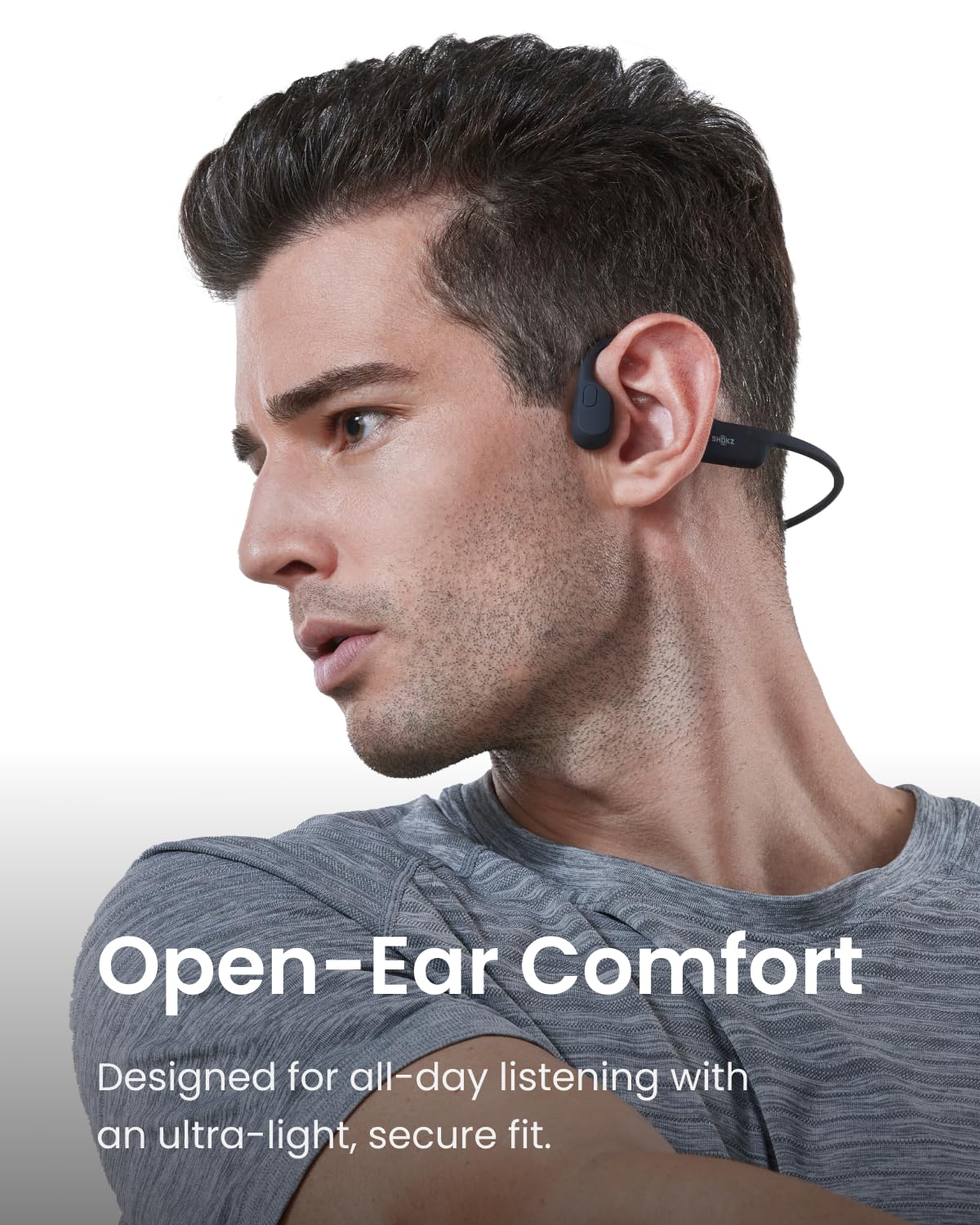 SHOKZ OpenRun SE Wireless Bone Conduction Headphones - Open-Ear Bluetooth Sports Earphones with Mic | IP55 Waterproof | 8-Hour Battery Life | England Athletics Recommended | Perfect for Running, Cycling & Workouts (Comet Grey)