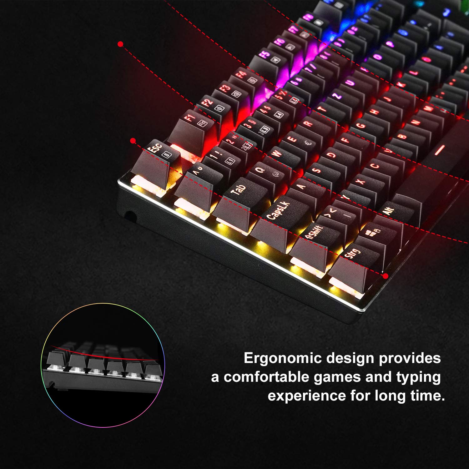 COVVY Mechanical Gaming Keyboard with 10 RGB Backlight Modes, Blue Switches, Waterproof, USB Plug & Play - German Layout for PC, Laptop Gamers (Windows XP/Vista/7/8/10) - Perfect for Esports, Streaming & Office Work