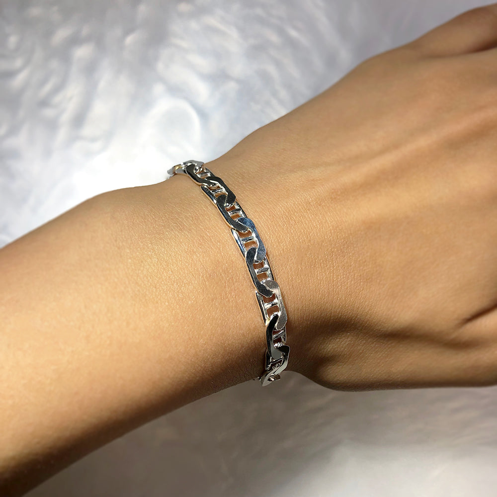 21cm Sterling Silver Anchor Bracelet - 150 Gauge Durable Jewelry for Women - Perfect for Nautical Fashion, Beach Outfits & Everyday Wear