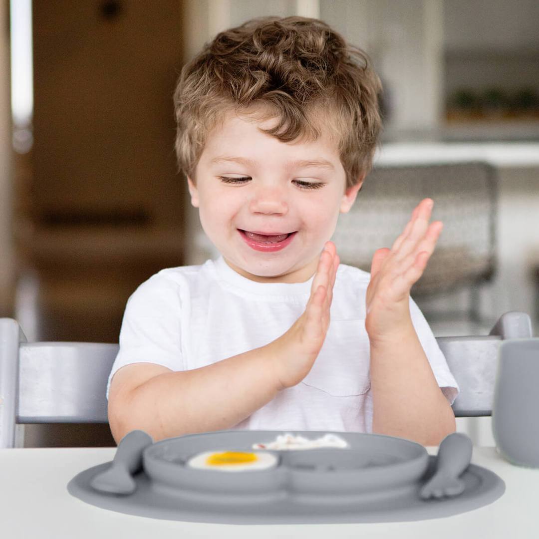 EZPZ Mini Feeding Set for Babies & Toddlers - BPA-Free Silicone Placemat with Built-in Plate & Spoon - Perfect for High Chairs, Travel & Mess-Free Mealtime
