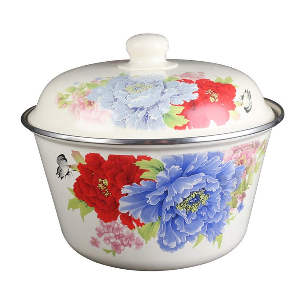 White Enamel Mixing Bowls Set - 4 Sizes for Dinner, Soup, Noodles & Appetizers | Durable Thickened Bowls with Elegant Color Patterns | Perfect for Kitchen, Camping & Picnic Use