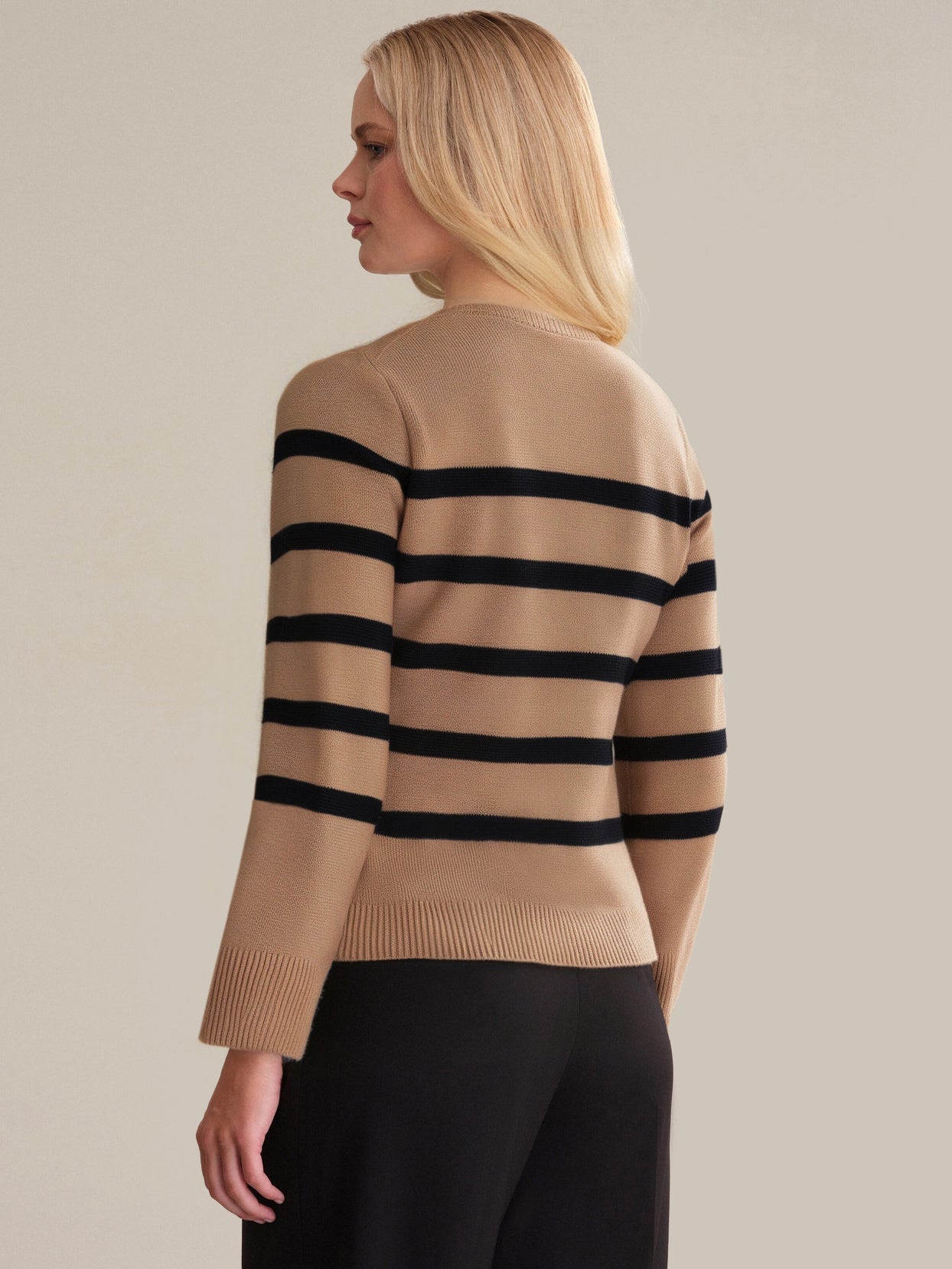Catherine Women's Striped Crewneck Cotton Cardigan Sweater - Soft & Comfortable Knit Pullover for Casual Wear, Office, and Fall Outfits