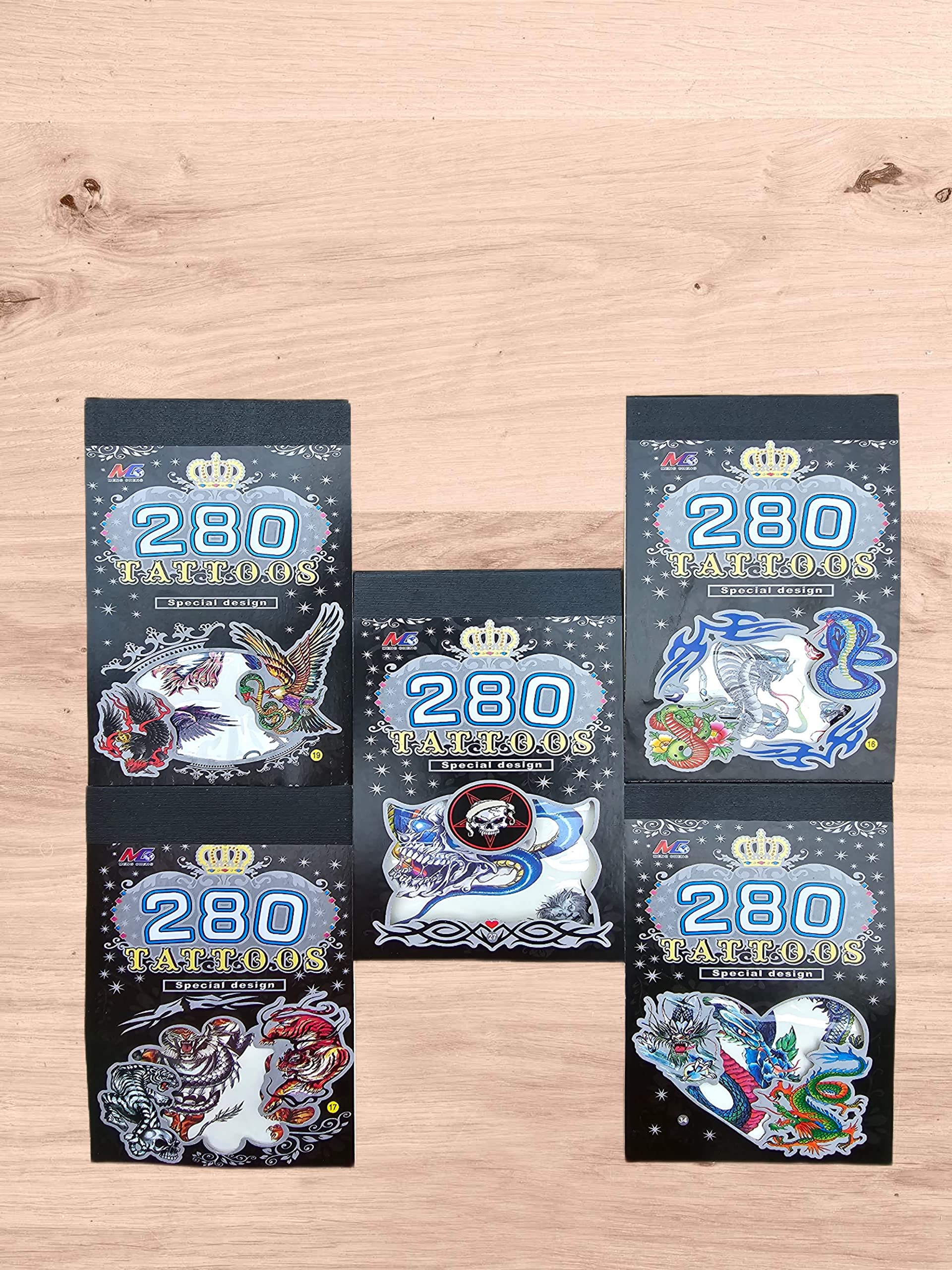 GNR Pack of 5 Temporary Tattoos for Boys - Random Fun Designs, Body Art Stickers for Kids Parties, Birthday Return Gifts, Halloween Costumes & Summer Camp Activities