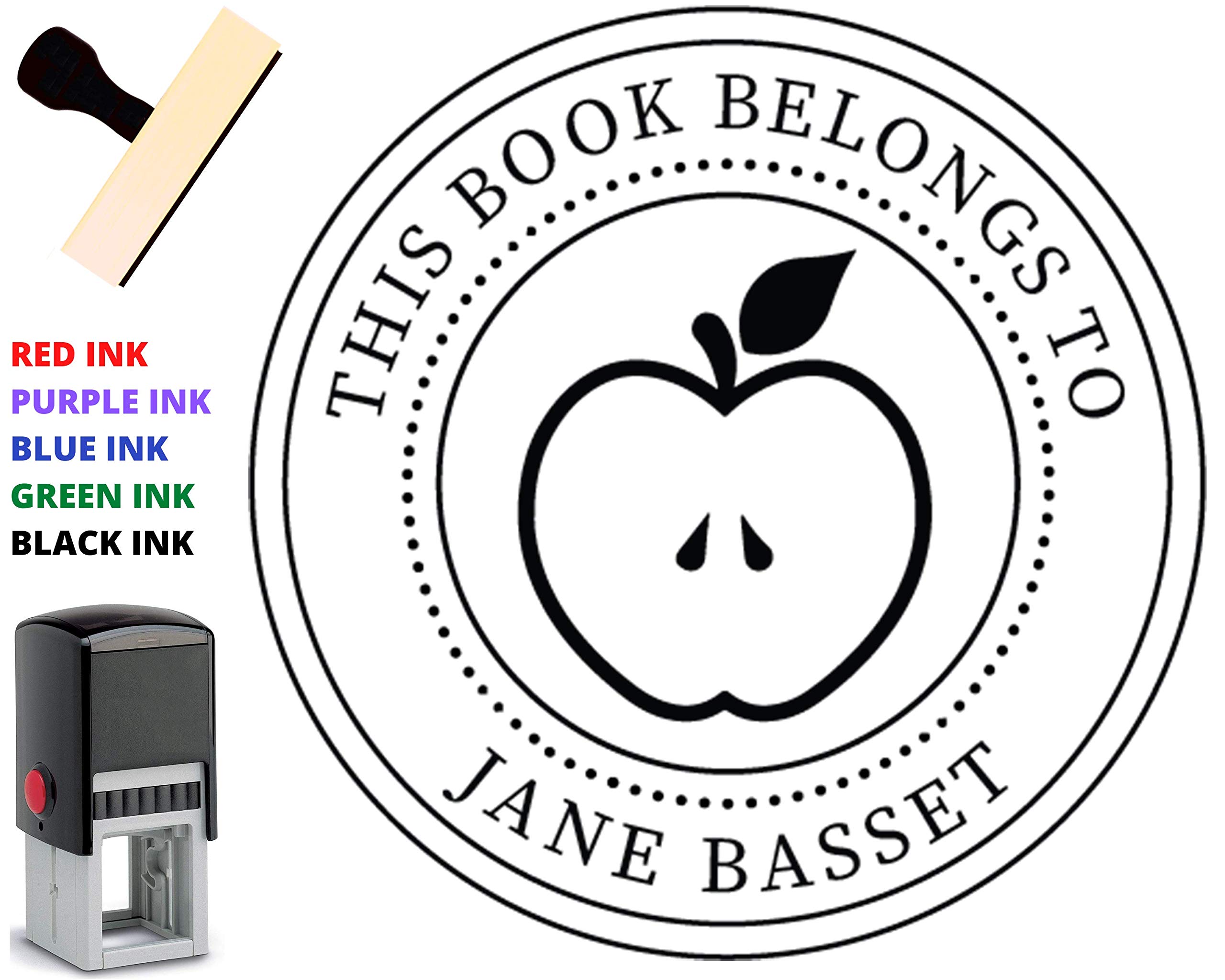 Personalized Library Book Name Stamp - Custom Self-Inking Teacher Stamp with Wood Handle | Perfect for Classroom Books, Home Libraries & Gift Giving (Fruit Design)