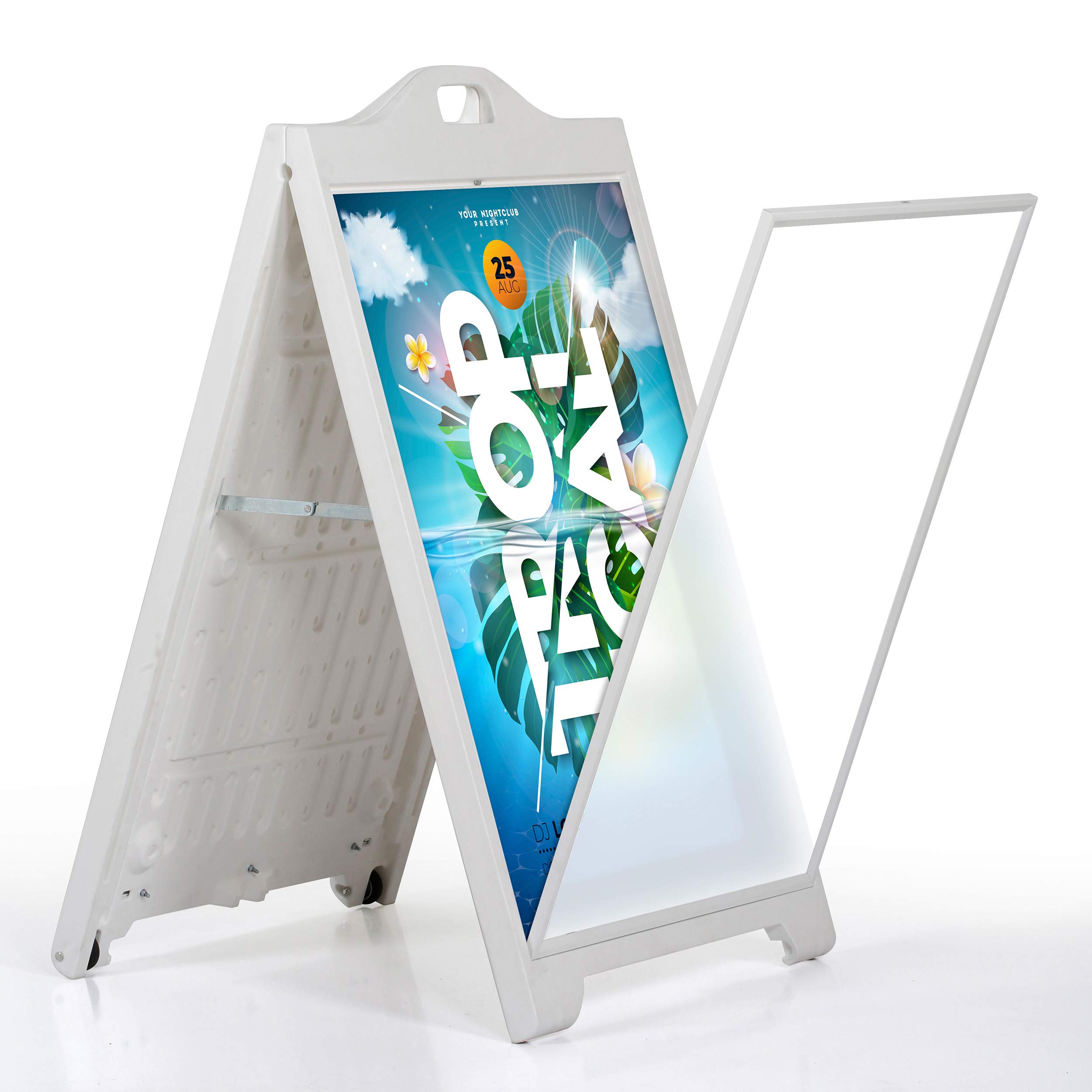 Double Sided A-Frame Sidewalk Sign - 24x36 Inch White Sandwich Board with Lens Cover | Portable Folding Menu Display for Restaurants & Cafes | Outdoor Advertising & Business Promotion (2 Pack)