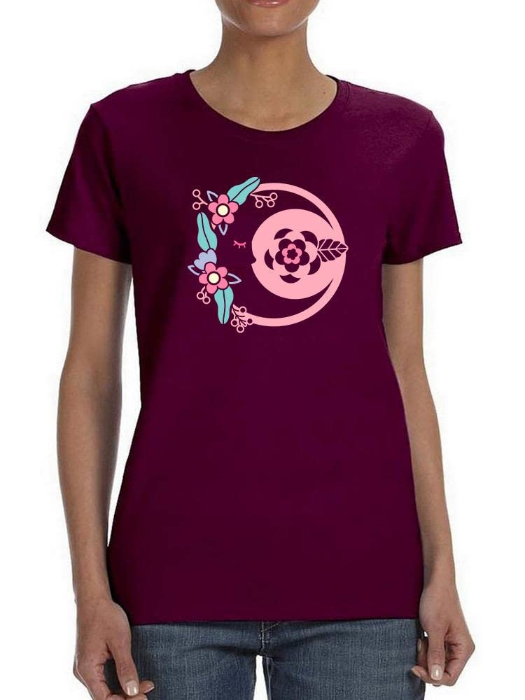 Women's Flowers and Moon Graphic T-Shirt - Stylish Casual Tee for Everyday Wear, Outings & Gifts | SmartPrintsInk Designs