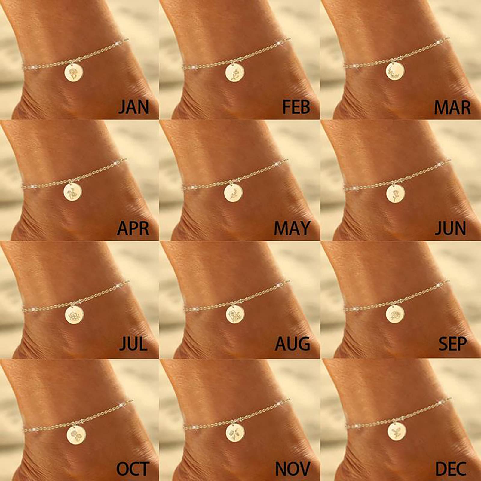 Vintage Gold Floral Pendant Ankle Bracelet for Women - Adjustable Birth Month Coin Anklet Jewelry Gift, Beach Foot Chain Accessories for Summer Vacation, Boho Festival, Wedding & Date Night