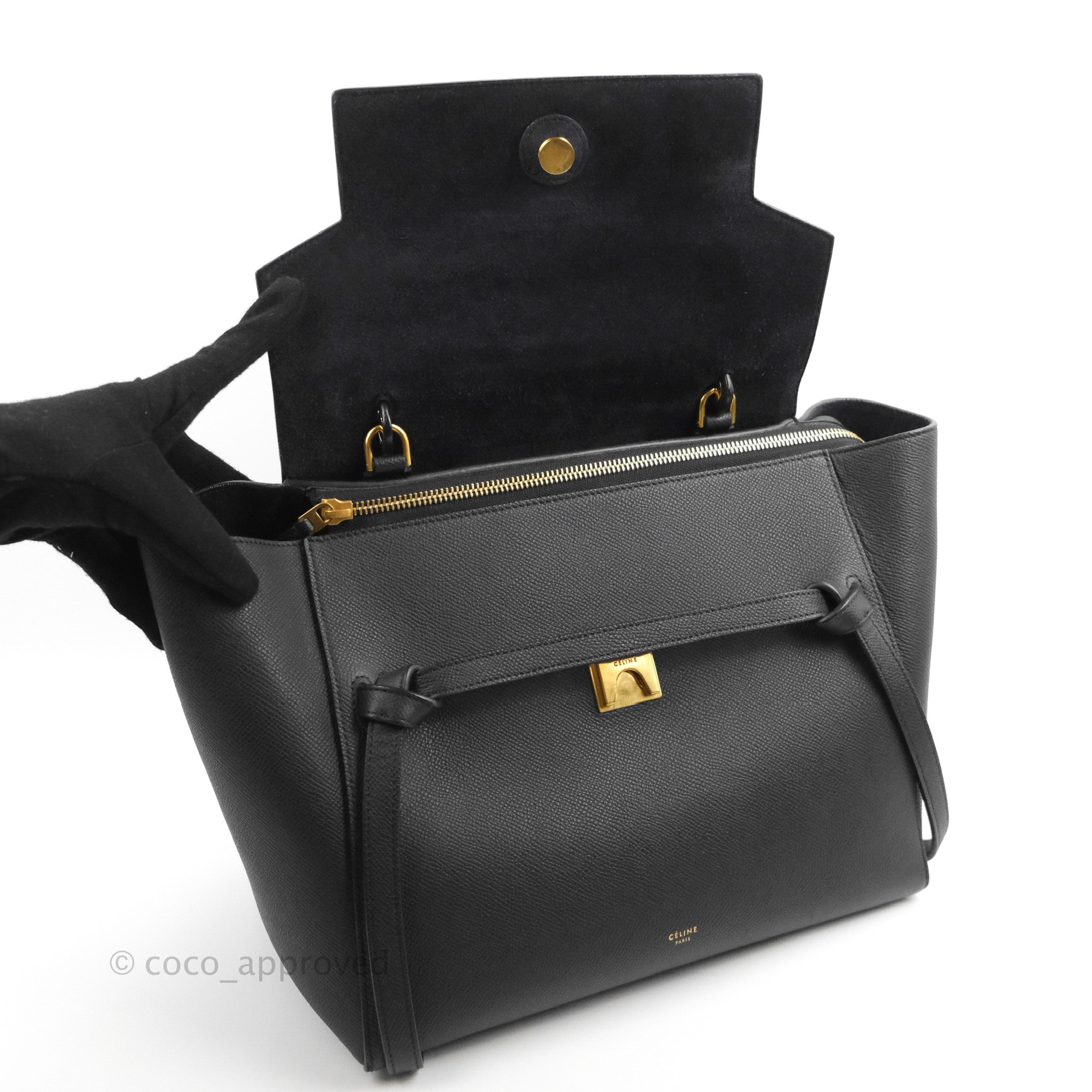 Celine Mini Belt Bag in Black Grained Calfskin with Gold Hardware - Perfect for Everyday Use, Travel & Fashion Accessories