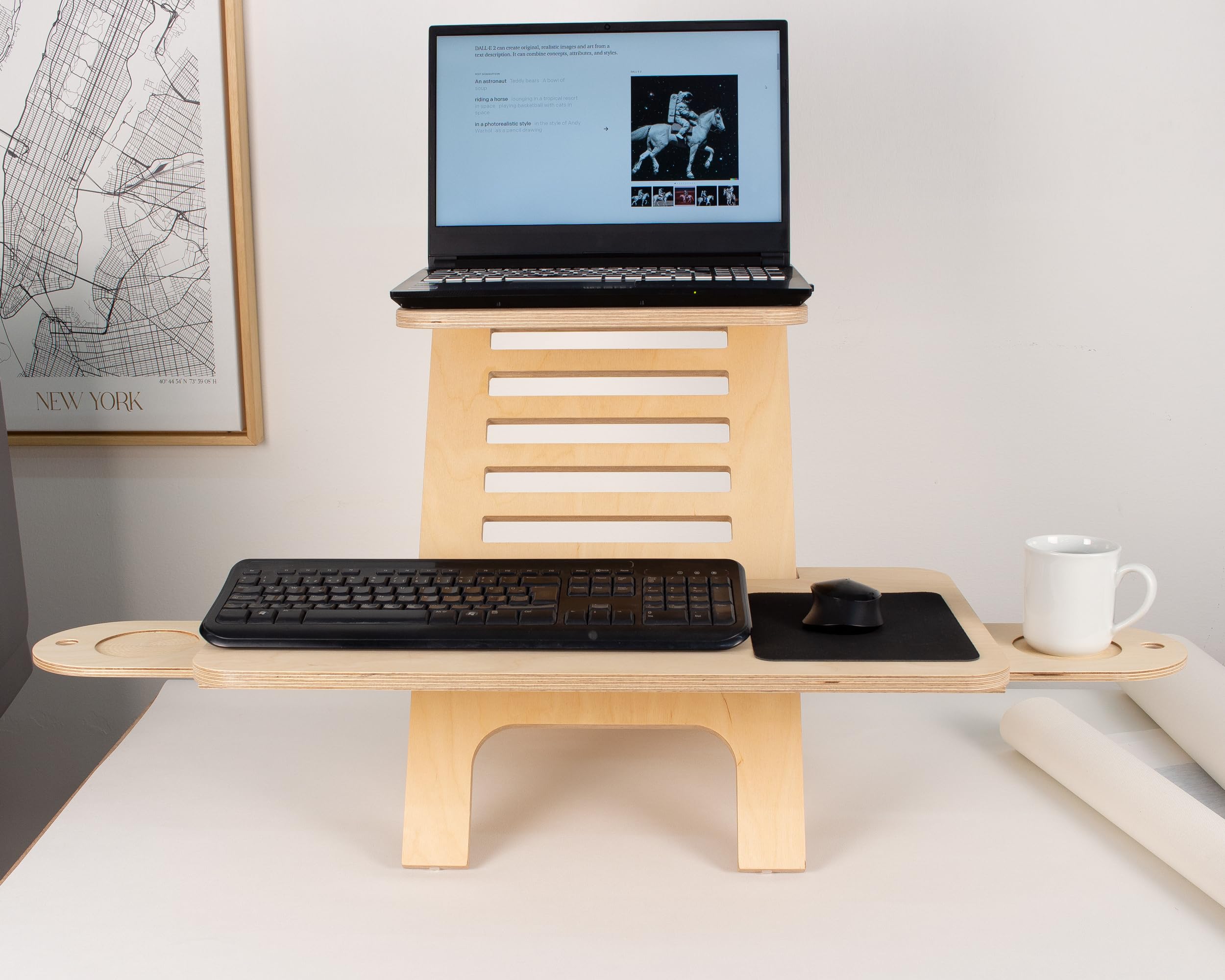 Adjustable Wood Laptop Stand for Standing Desk - Ergonomic Birch Plywood Monitor Riser - Home Office Workstation & Computer Desk Organizer - Perfect for Remote Work, Gaming Setup, and Workspace Ergonomics