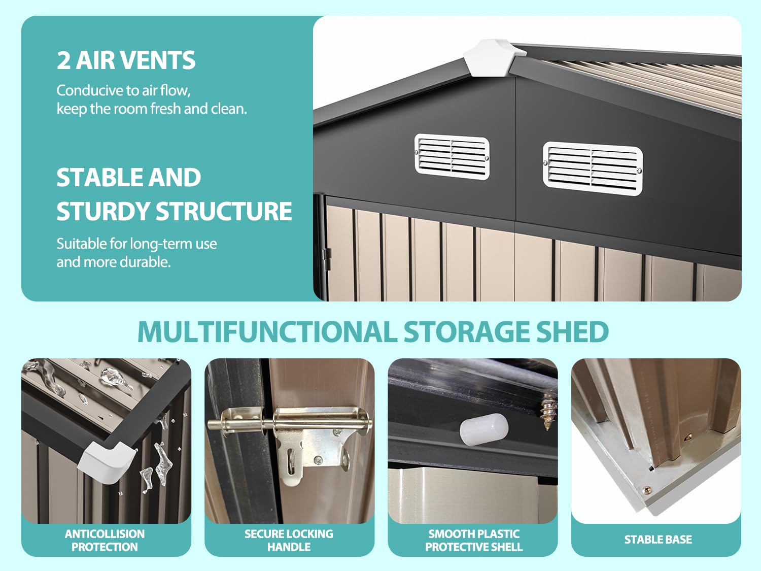 8x6 Metal Storage Shed - Waterproof Outdoor Storage Building with Lockable Doors for Backyard, Garden & Patio Organization | Durable Large Shed for Tools, Equipment & Seasonal Items