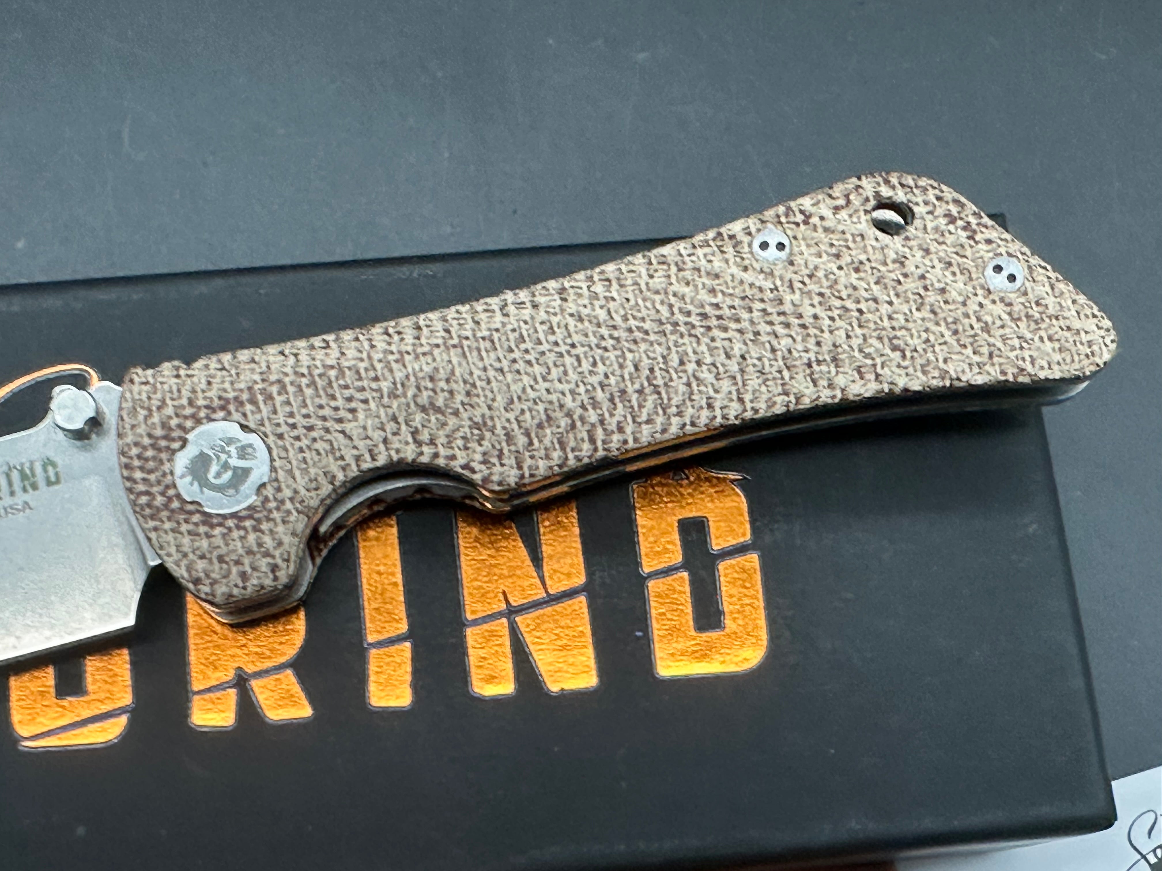 Southern Grind Spider Monkey Folding Knife - Micarta Handle, Brown Stonewash Blade (3.4