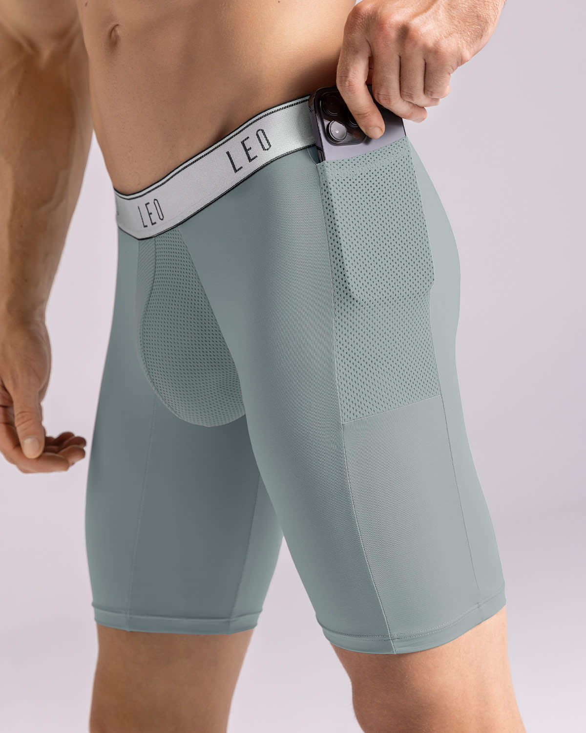 Breathable Long Athletic Boxer Briefs with Side Pocket - Moisture-Wicking Men's Underwear for Sports & Workout