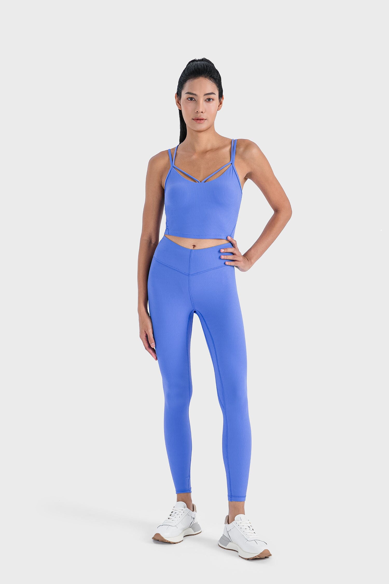 High Waist Spandex Ribbed Yoga Pants for Women - Stretchy Workout Leggings for Running, Gym & Lounge - DAW019
