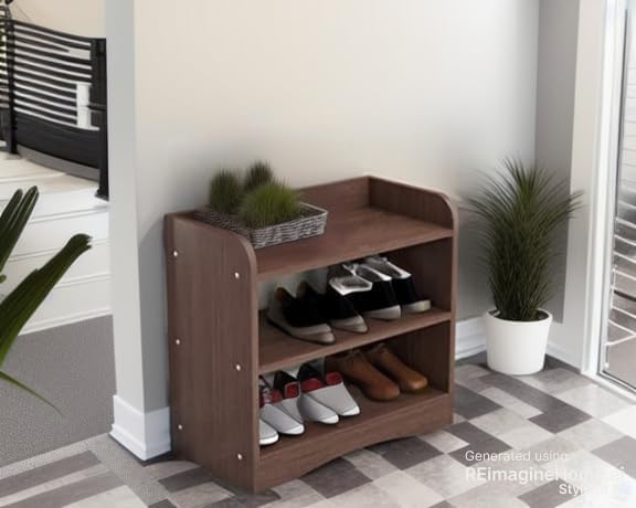 EVETO 3-Tier Wooden Shoe Rack Organizer - Freestanding Entryway Storage Shelf for Shoes, Durable Pine Closet Organizer with 3 Shelves, Space-Saving Shoe Holder (Brown) - Perfect for Hallway, Bedroom & Closet Organization