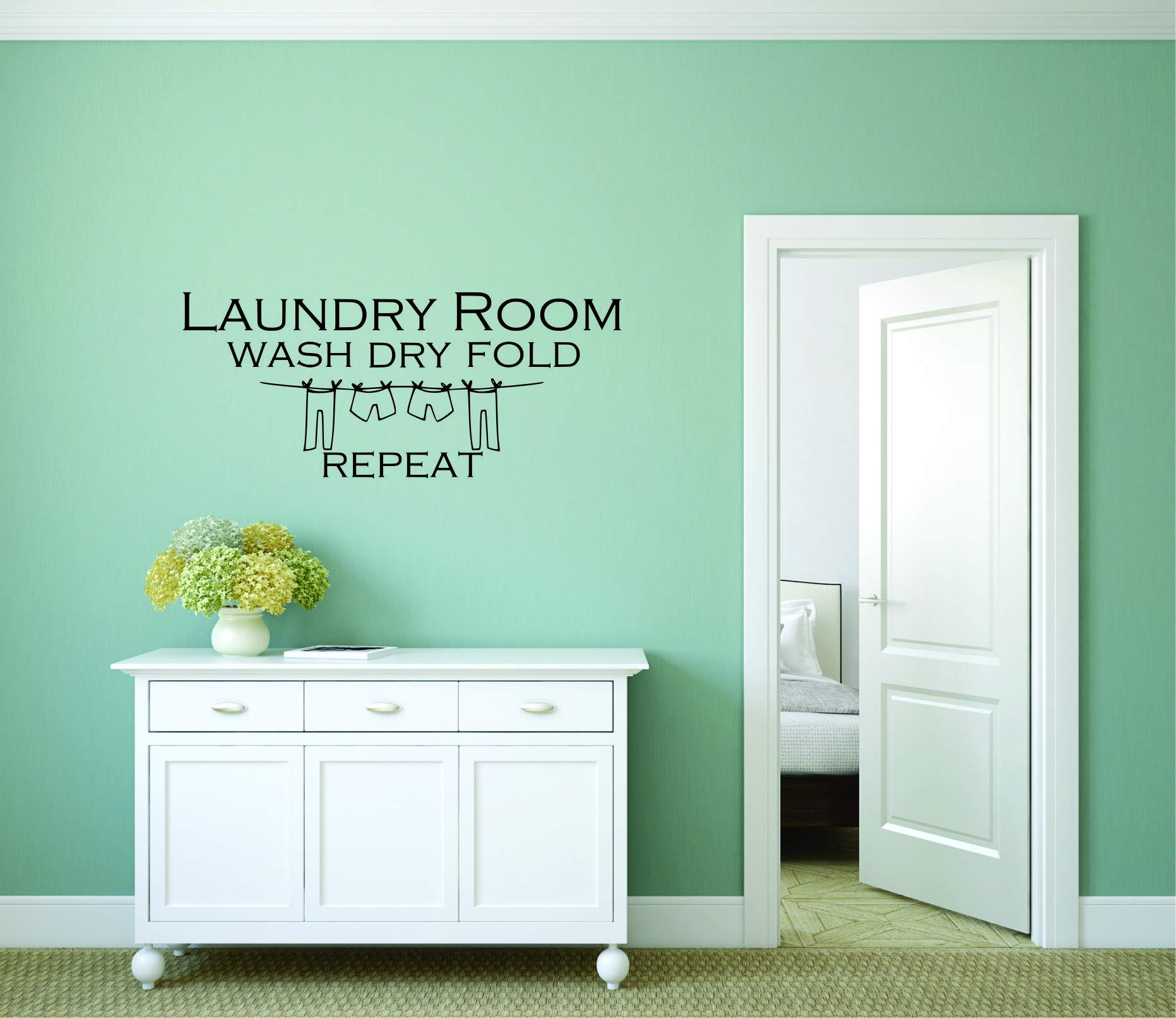WASH Dry FOLD Repeat Vinyl Wall Decal - 8x20 Inch Laundry Room Quote Sticker - Home Decor for Bedroom, Living Room & Laundry Area - Perfect for Organizing Spaces & Adding Motivational Touch
