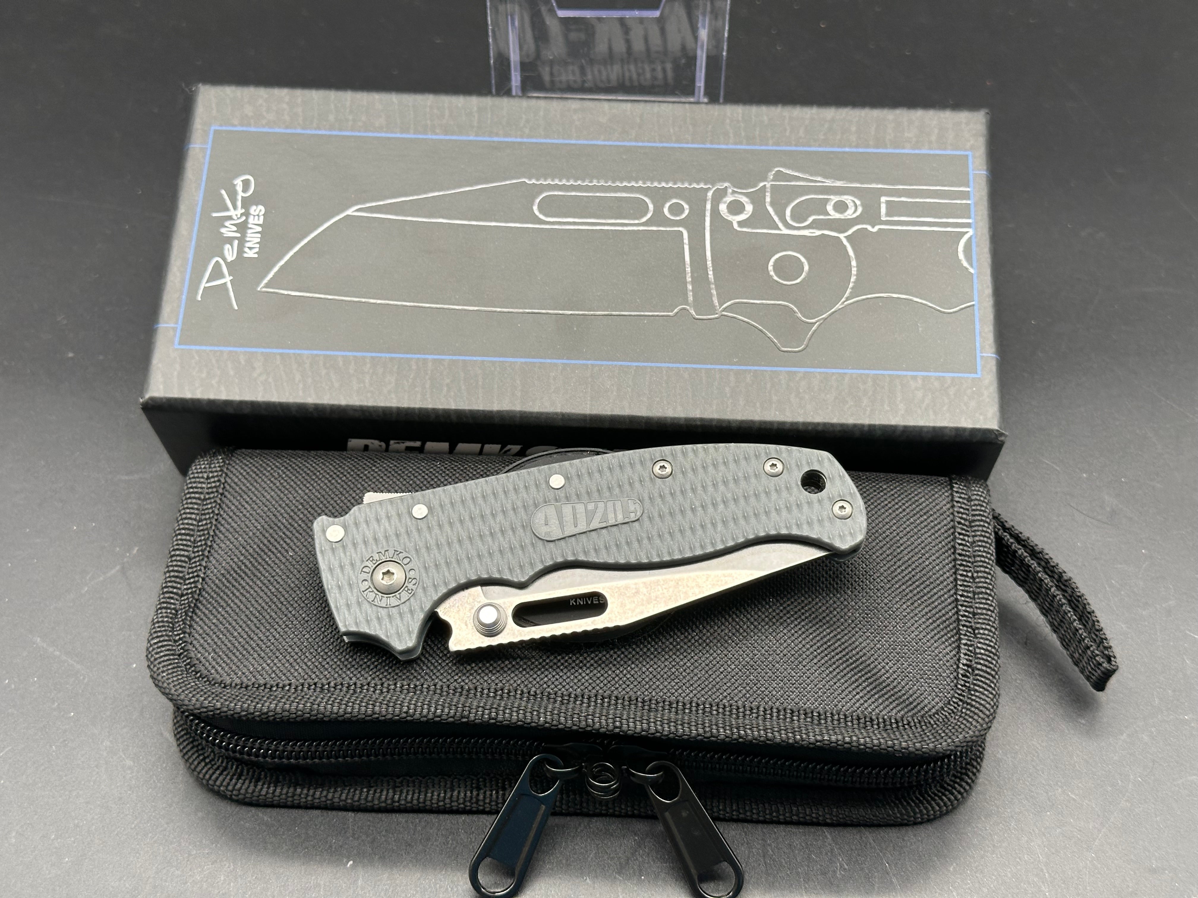Demko AD20.5 Clip Point Folding Knife with Shark Lock - Gray Grivory Handle & Stonewashed 3.2